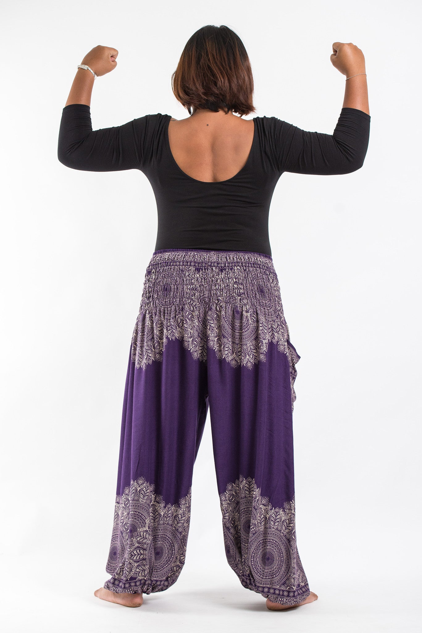 Plus Size Floral Mandalas Women's Harem Pants in Purple