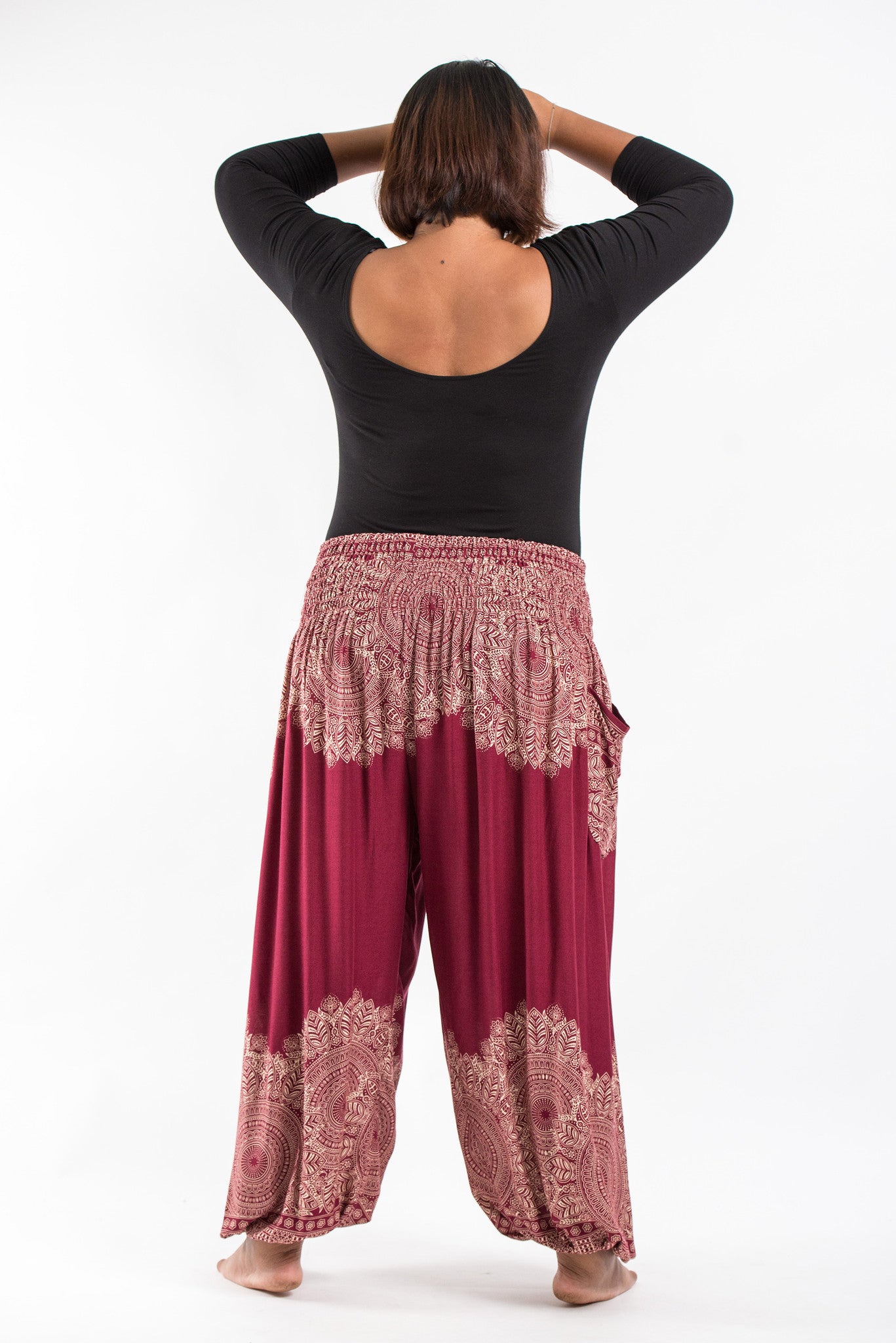 Plus Size Floral Mandalas Women's Harem Pants in Red