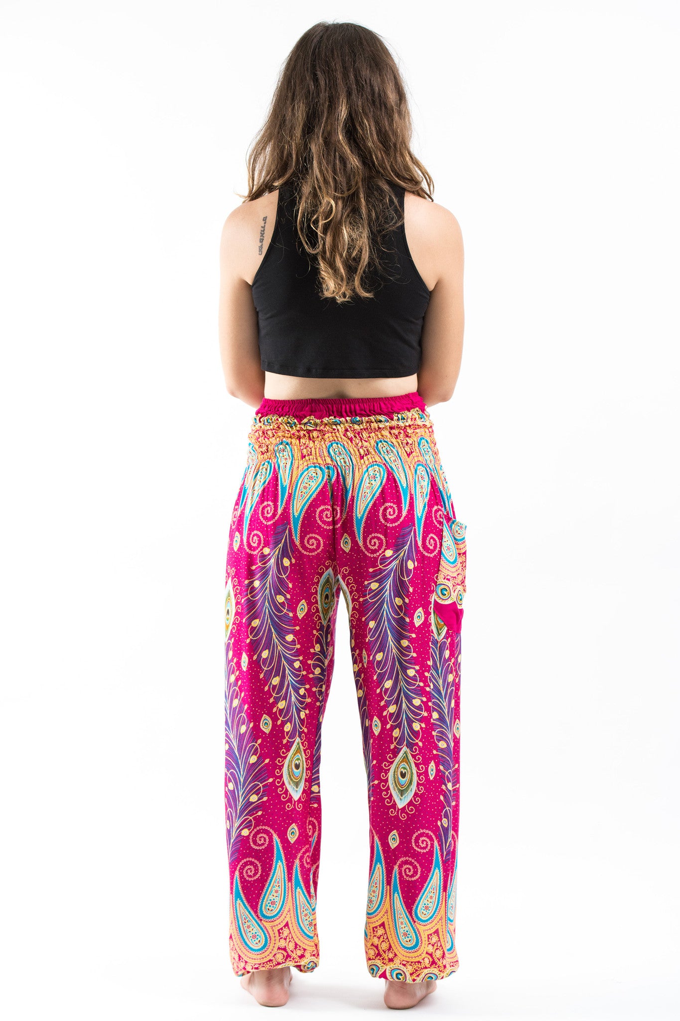 Peacock Paisley Women's Harem Pants in Pink