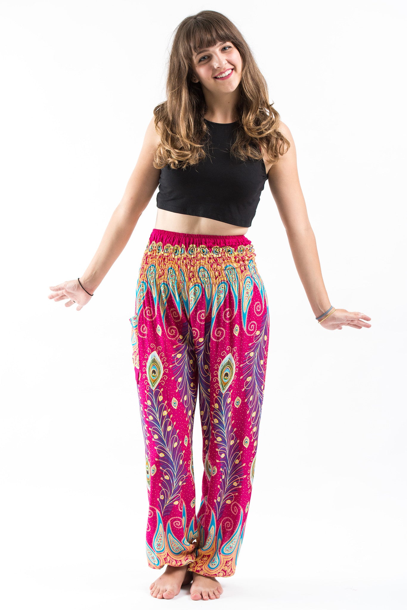 Peacock Paisley Women's Harem Pants in Pink