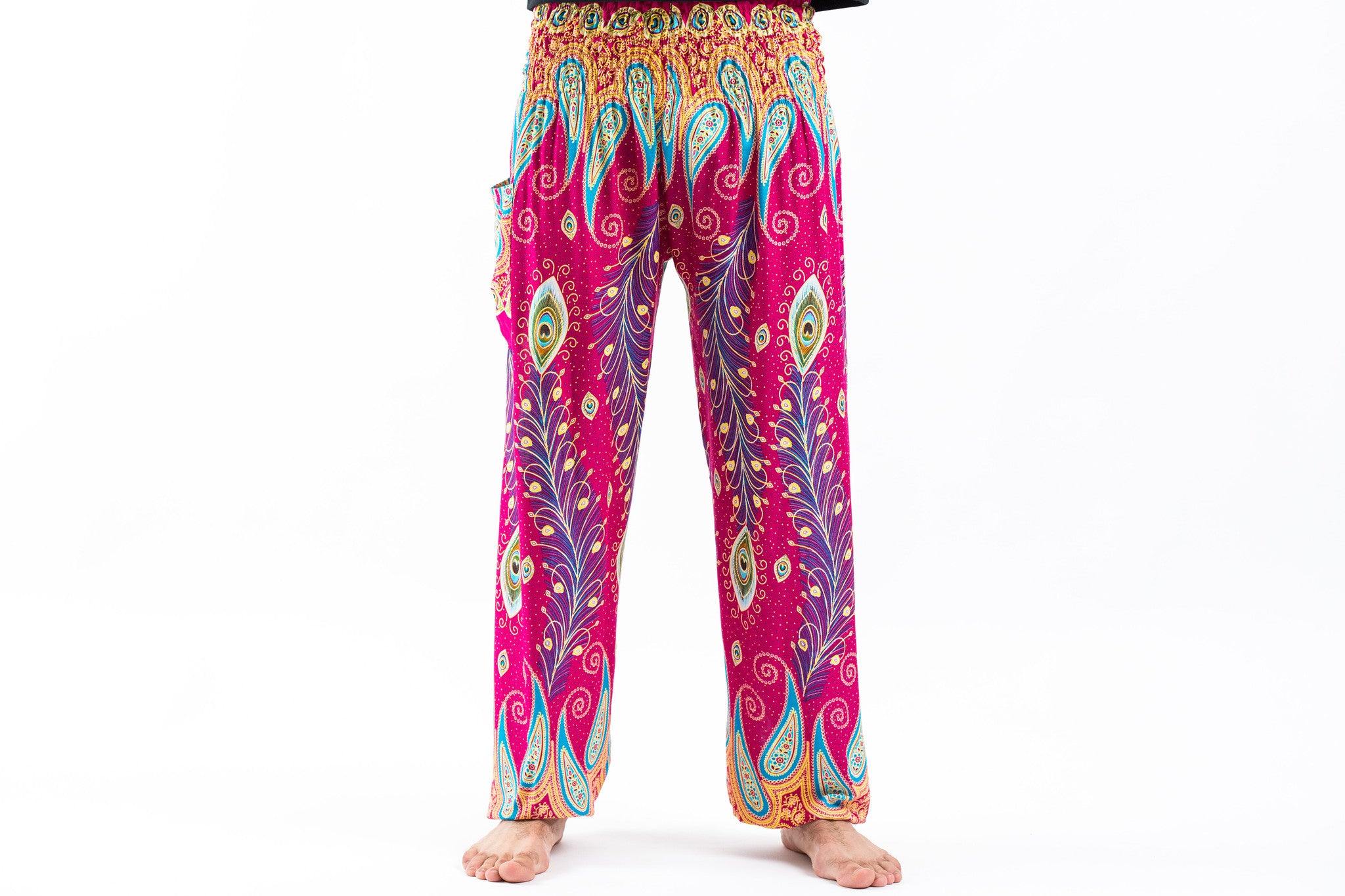 Peacock Paisley Men's Harem Pants in Pink