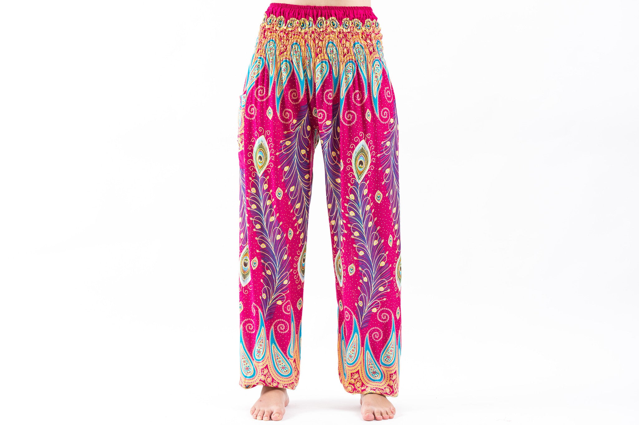 Peacock Paisley Women's Harem Pants in Pink