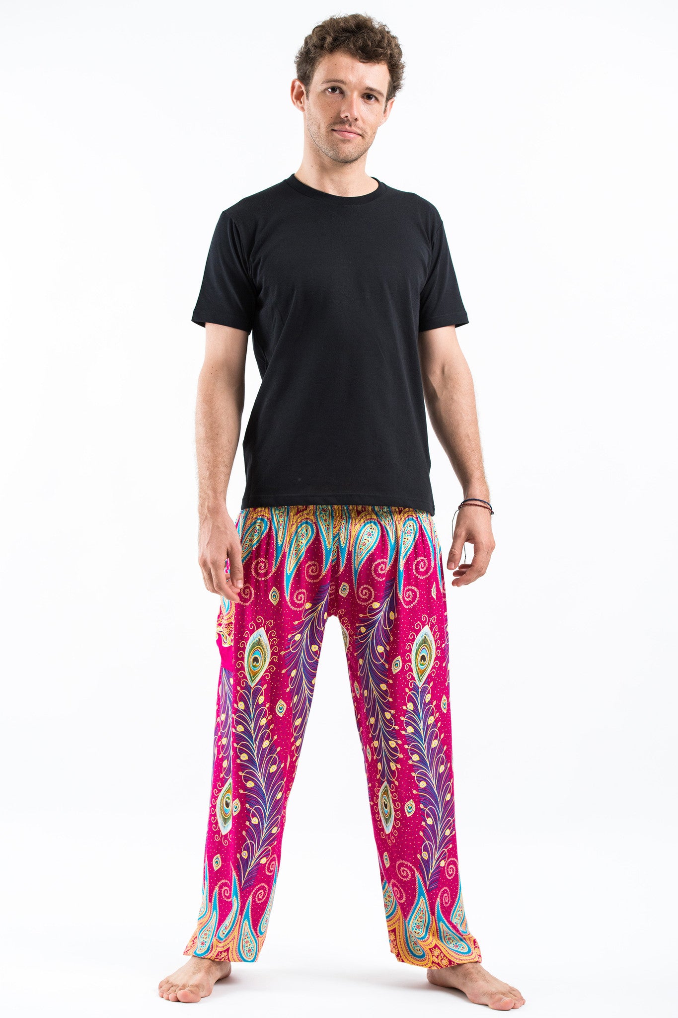 Peacock Paisley Men's Harem Pants in Pink