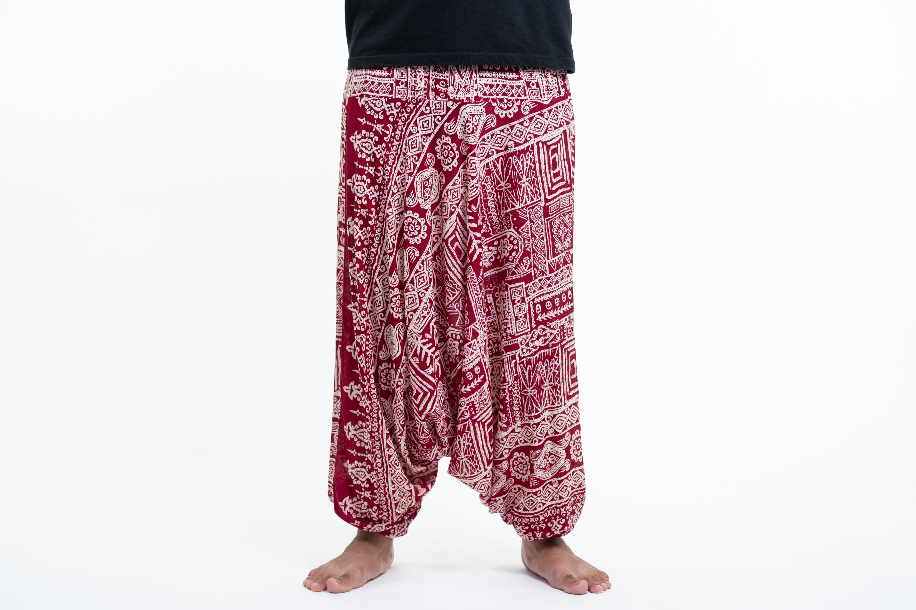 Tribal Prints Drop Crotch Men's Harem Pants in Red