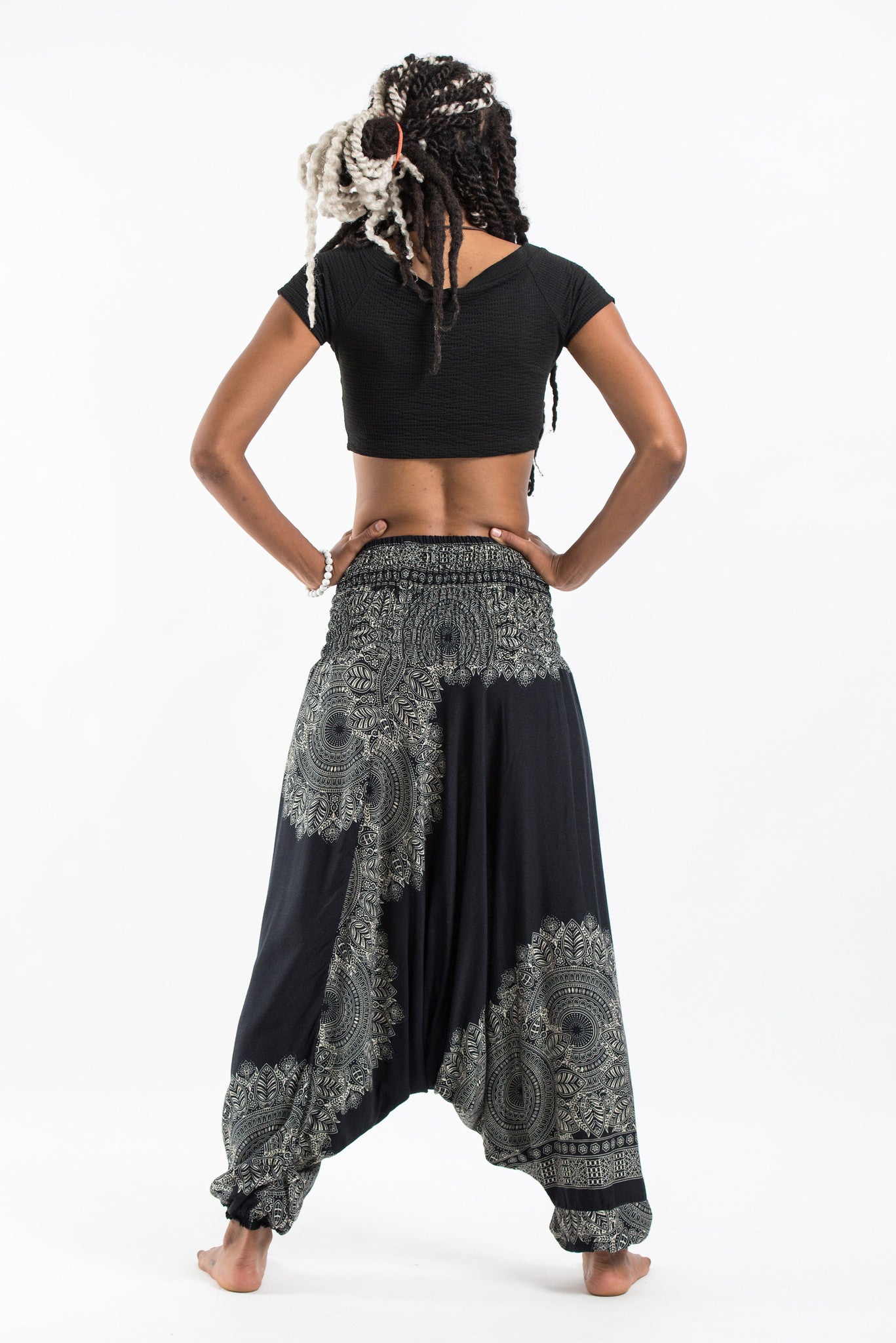 Floral Mandalas 2-in-1 Jumpsuit Harem Pants in Black