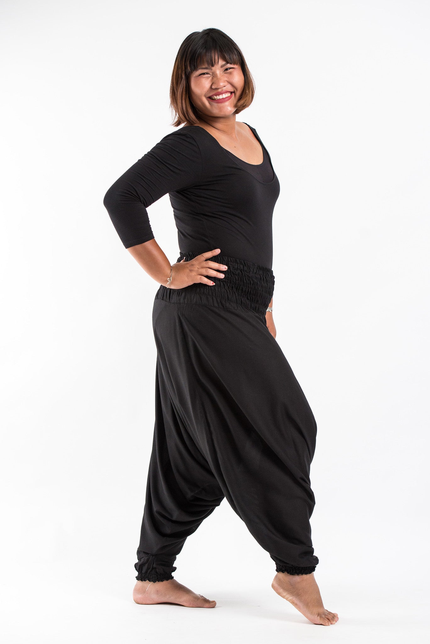 Plus Size Solid Color 2-in-1 Jumpsuit Harem Pants in Black