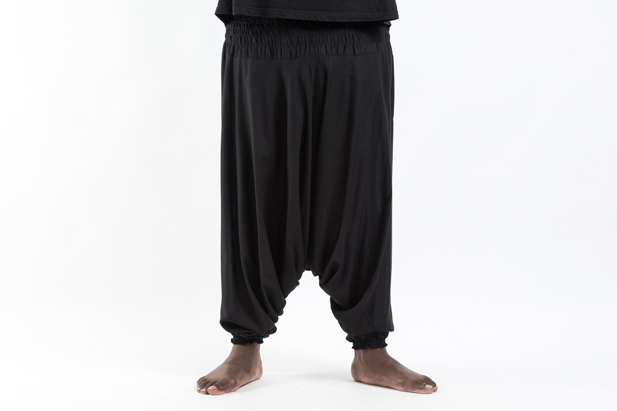 Plus Size Solid Color Drop Crotch Men's Harem Pants in Black