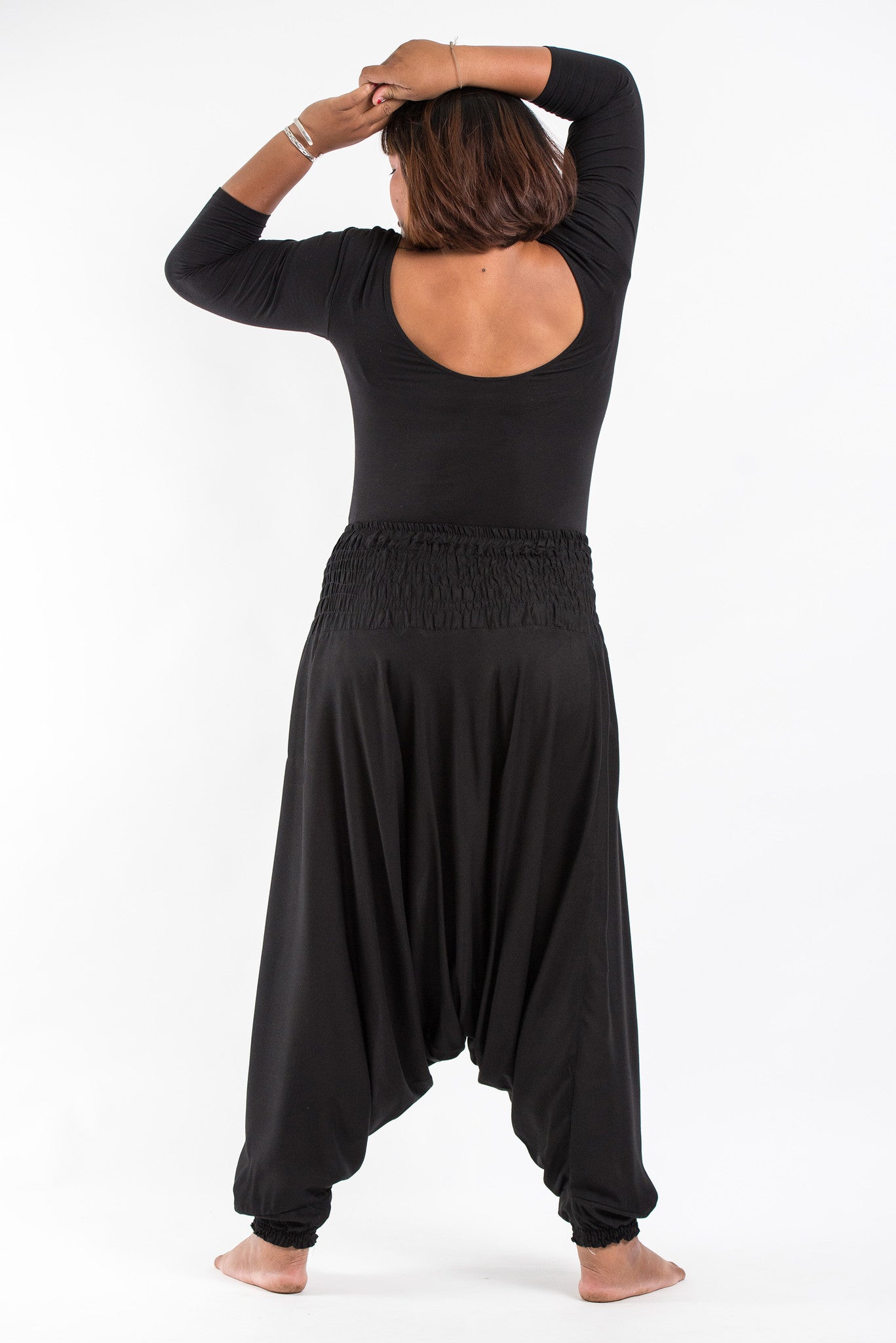 Plus Size Solid Color 2-in-1 Jumpsuit Harem Pants in Black