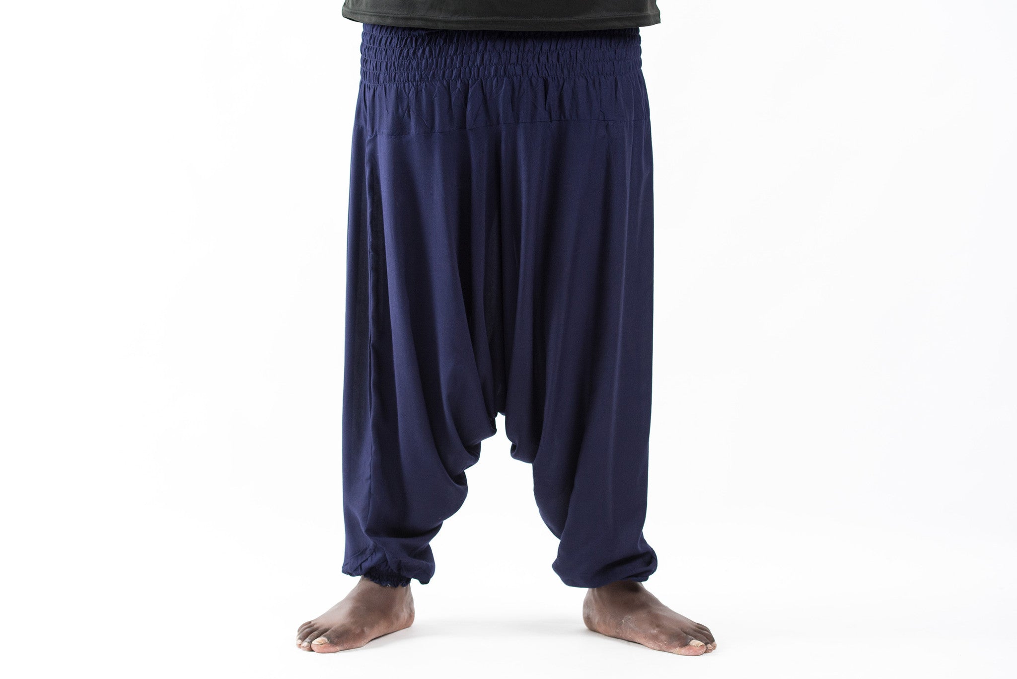 Plus Size Solid Color Drop Crotch Men's Harem Pants in Blue