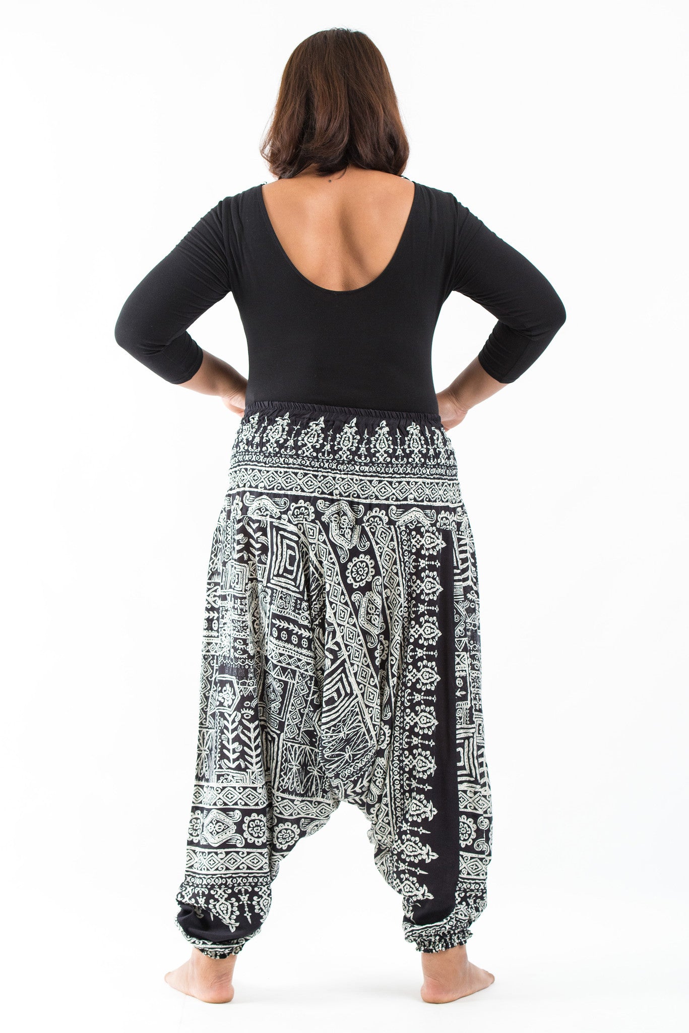 Plus Size Tribal Prints 2-in-1 Jumpsuit Harem Pants in Black
