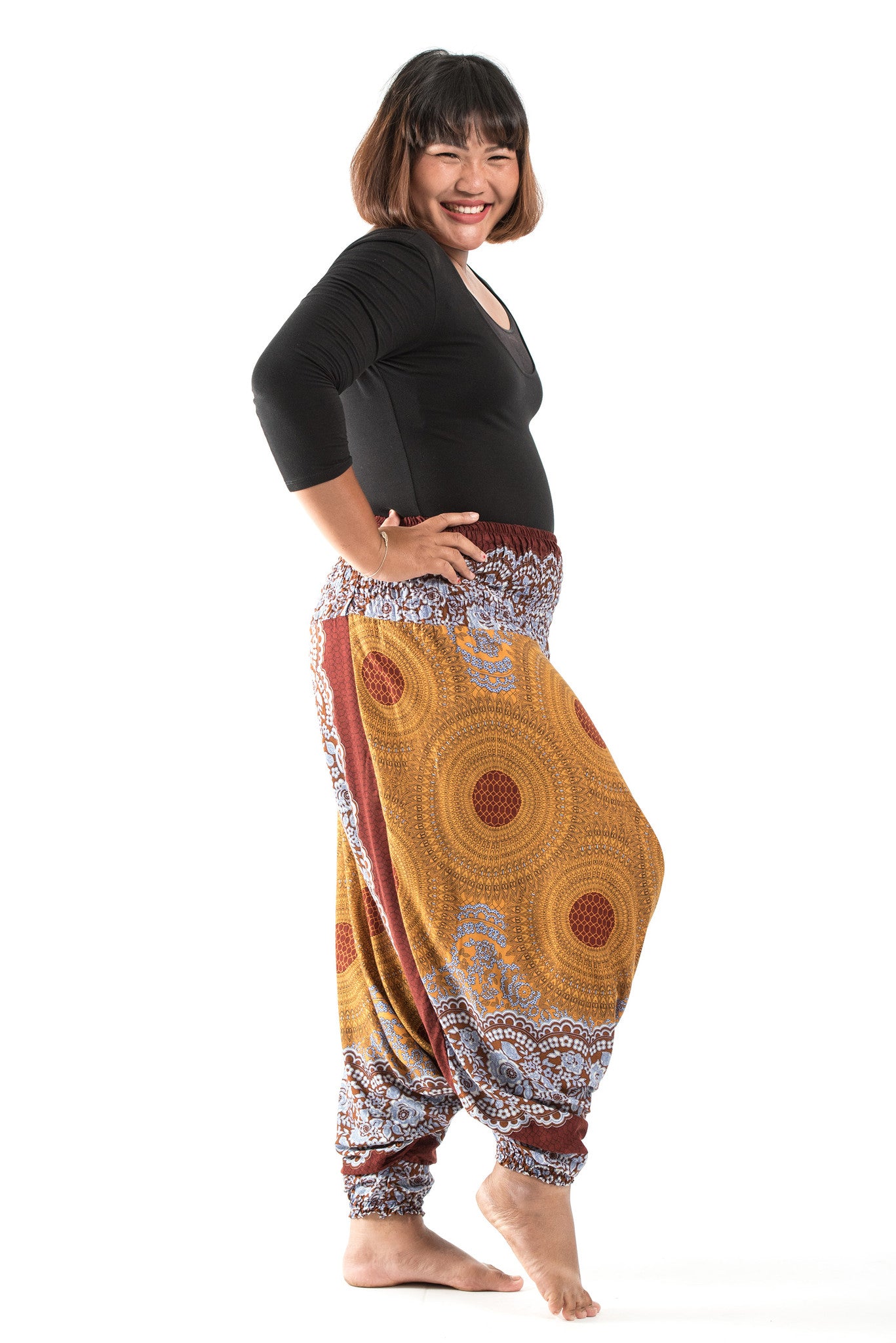 Plus Size Geometric Mandalas 2-in-1 Jumpsuit Harem Pants in Bronze