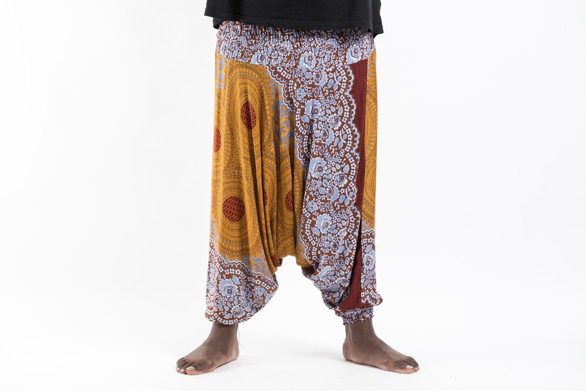 Plus Size Geometric Mandalas Drop Crotch Men's Harem Pants in Bronze