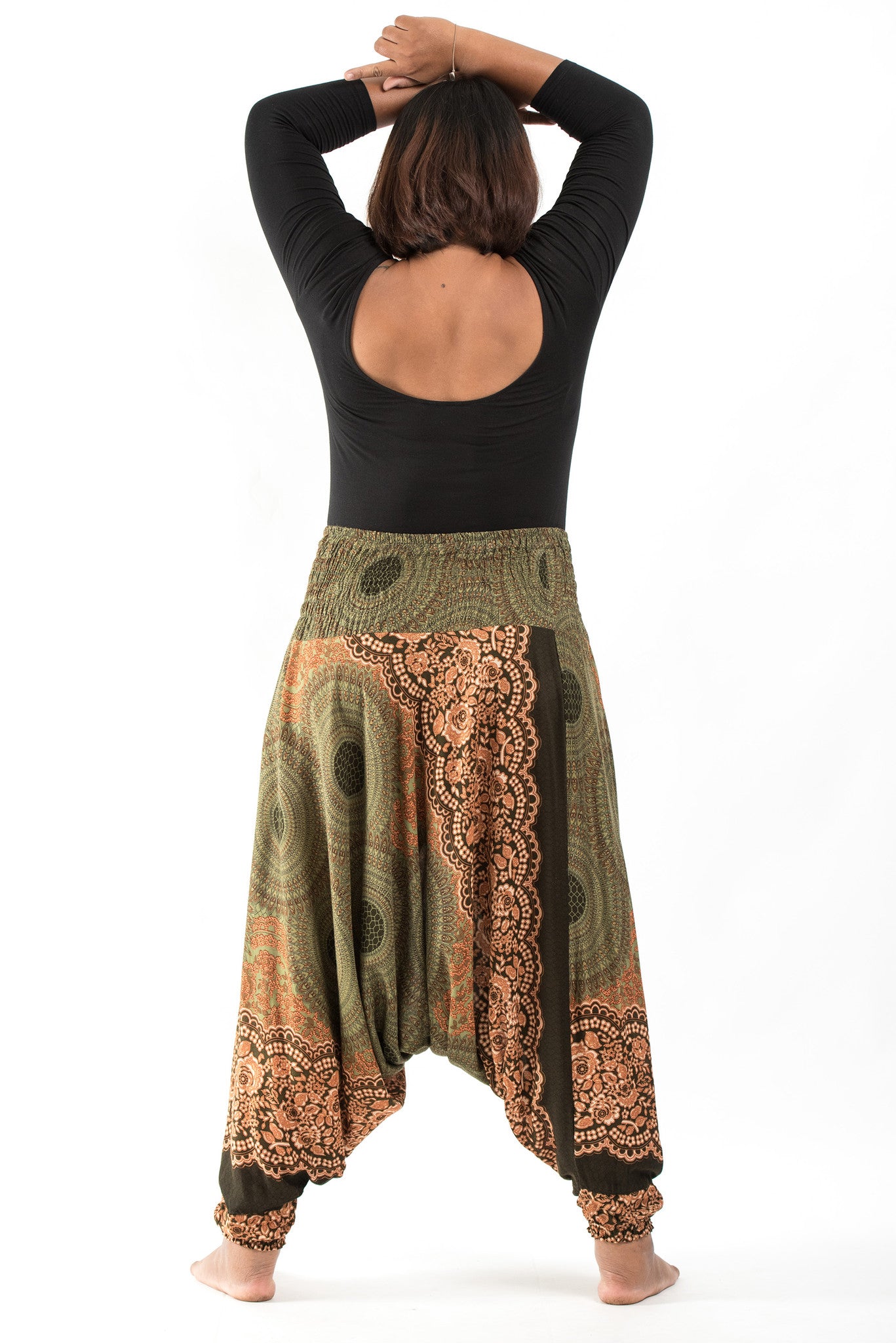 Plus Size Geometric Mandalas 2-in-1 Jumpsuit Harem Pants in Olive