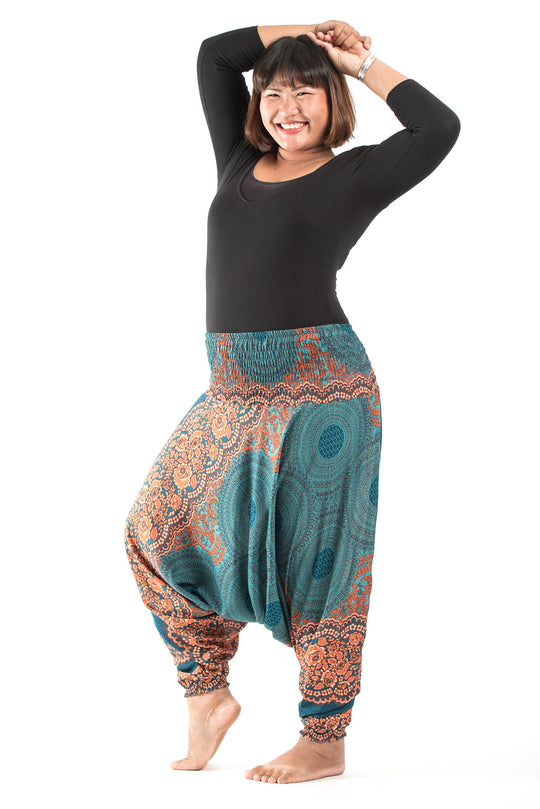 Plus Size Geometric Mandalas 2-in-1 Jumpsuit Harem Pants in Turquoise