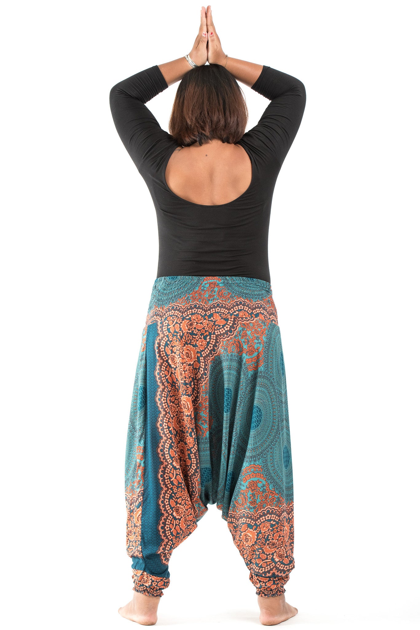 Plus Size Geometric Mandalas 2-in-1 Jumpsuit Harem Pants in Turquoise