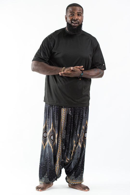 Plus Size Diamond Peacock Drop Crotch Men's Harem Pants in Black