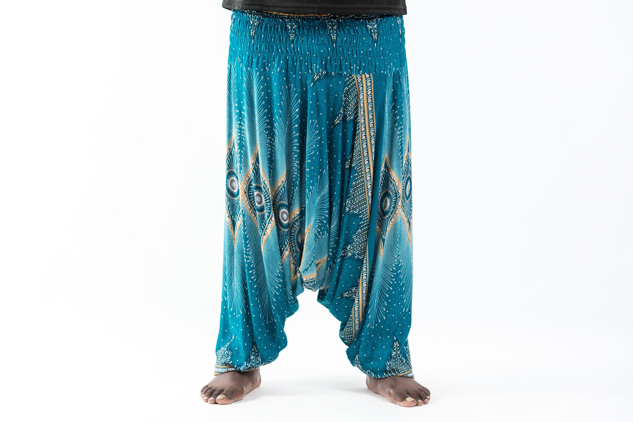 Plus Size Diamond Peacock Drop Crotch Men's Harem Pants in Turquoise