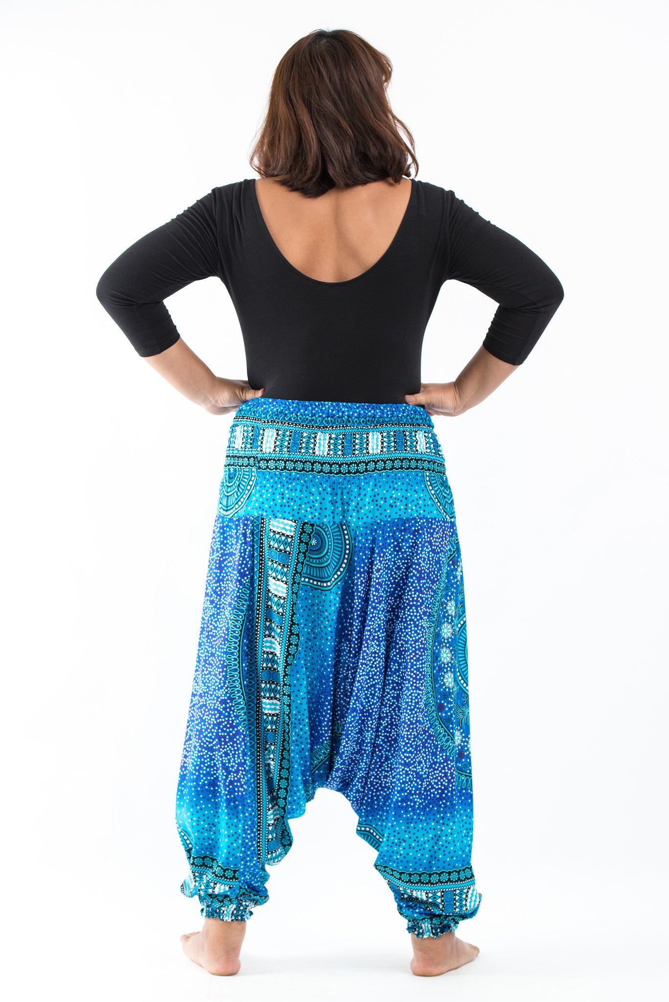 Plus Size Tribal Chakras 2-in-1 Jumpsuit Harem Pants in Blue