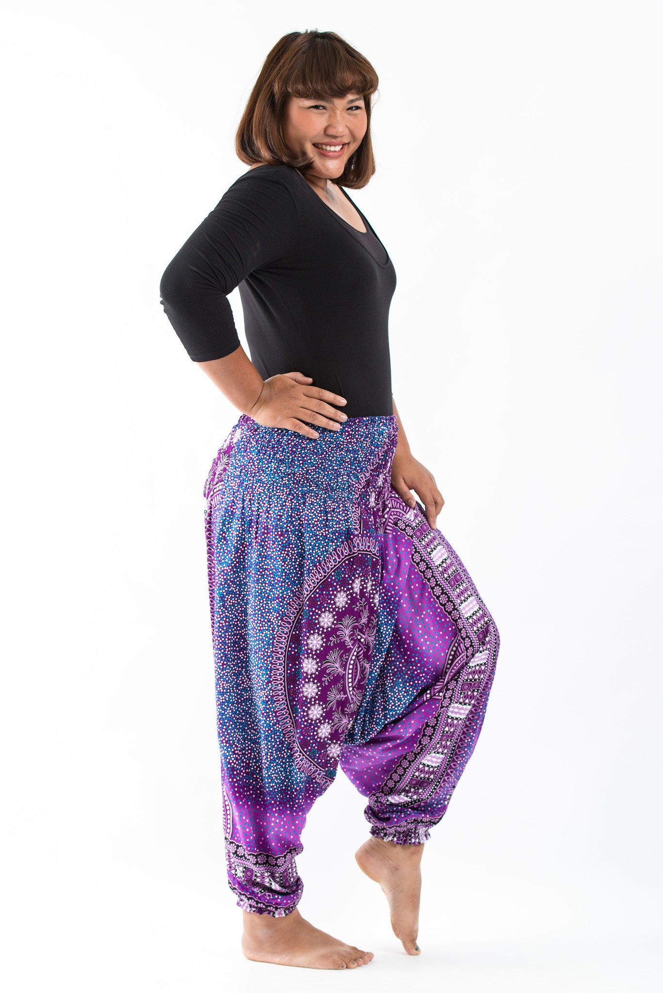 Plus Size Tribal Chakras 2-in-1 Jumpsuit Harem Pants in Purple