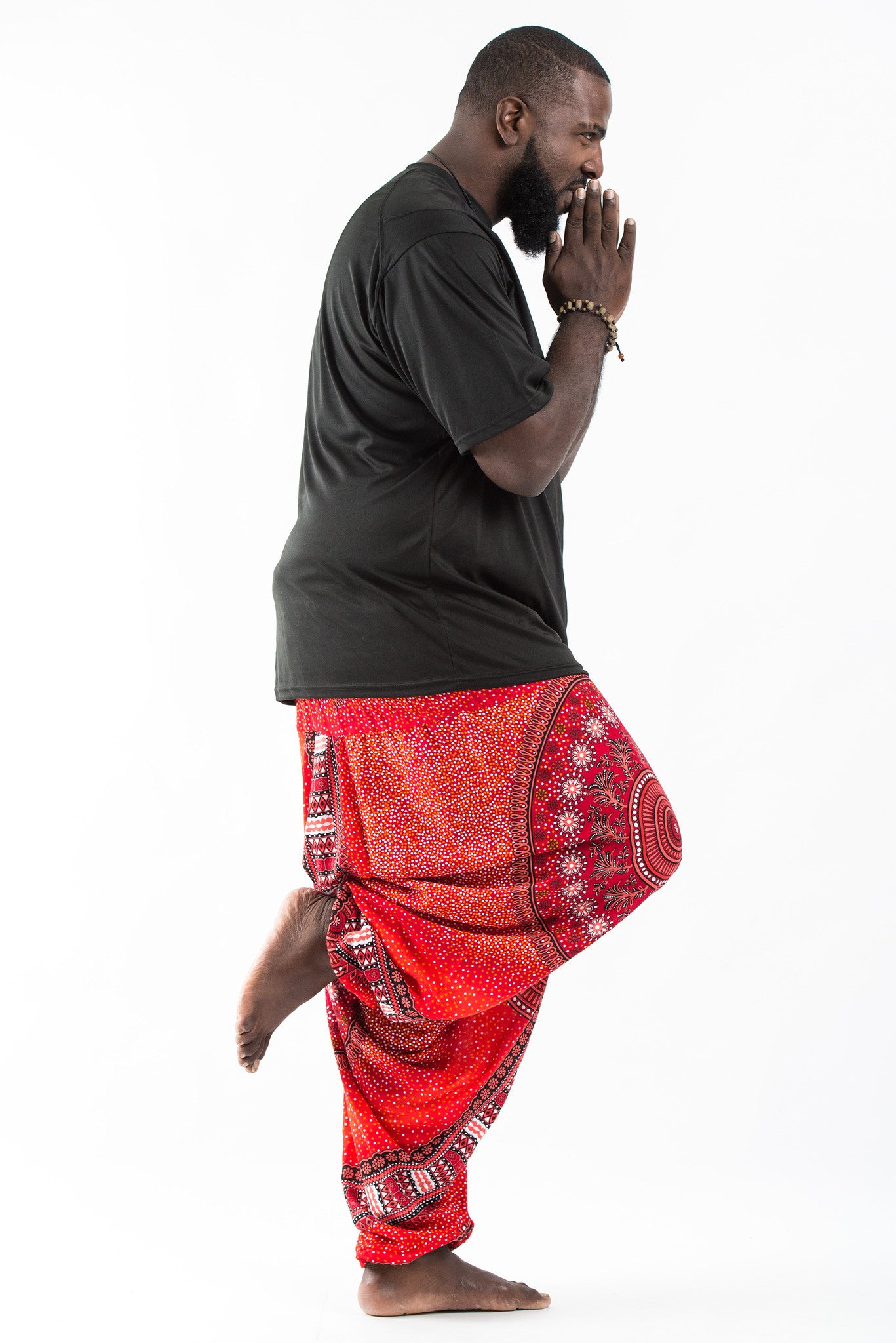 Plus Size Tribal Chakras Drop Crotch Men's Harem Pants in Red