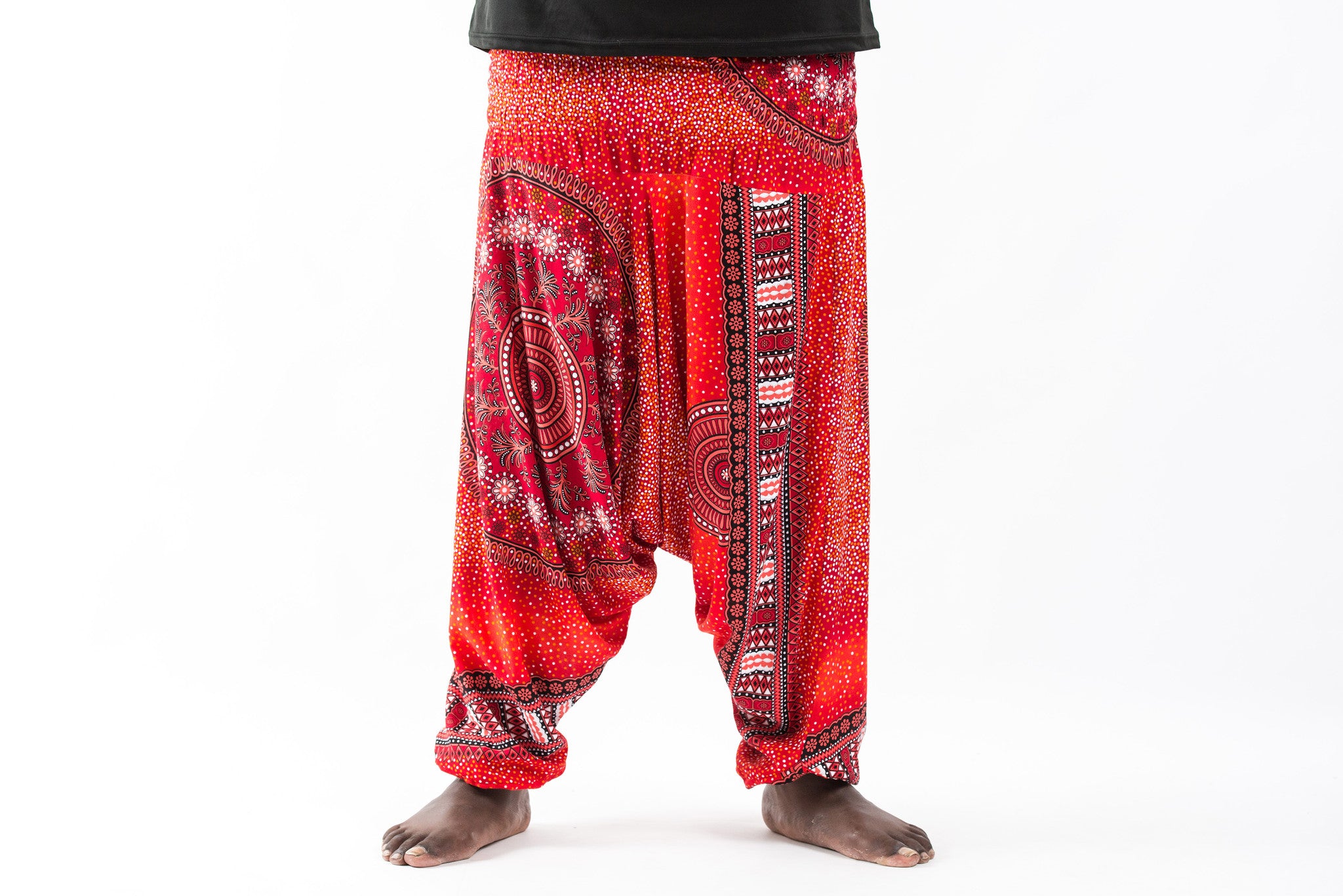 Plus Size Tribal Chakras Drop Crotch Men's Harem Pants in Red