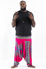Plus Size Dashiki Prints Drop Crotch Men's Harem Pants in Pink