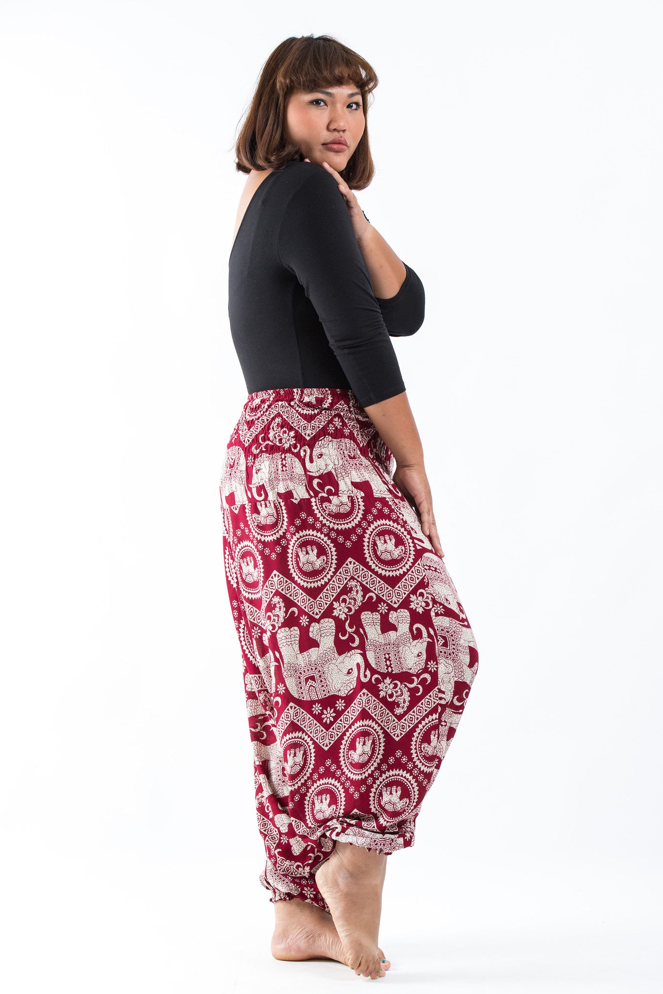 Plus Size Imperial Elephant 2-in-1 Jumpsuit Elephant Pants in Red