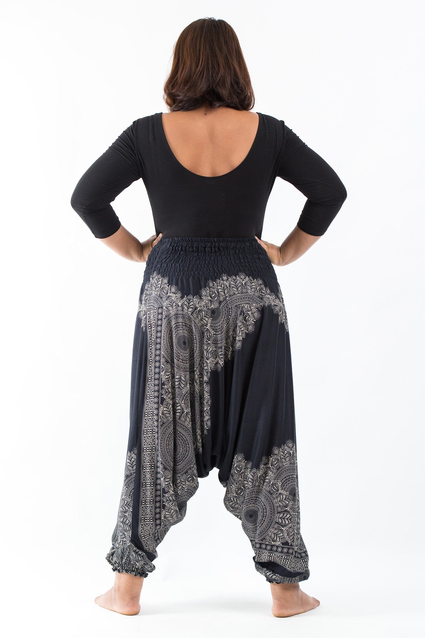 Plus Size Floral Mandalas 2-in-1 Jumpsuit Harem Pants in Black