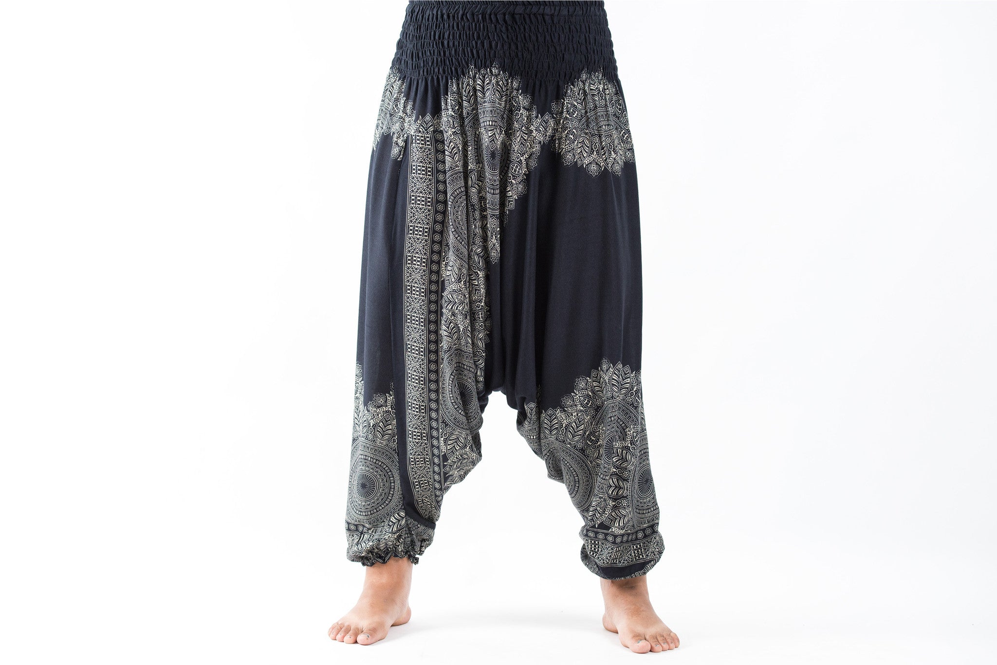 Plus Size Floral Mandalas 2-in-1 Jumpsuit Harem Pants in Black