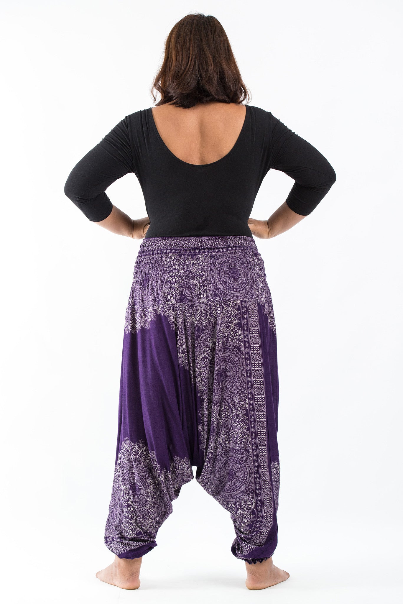 Plus Size Floral Mandalas 2-in-1 Jumpsuit Harem Pants in Purple