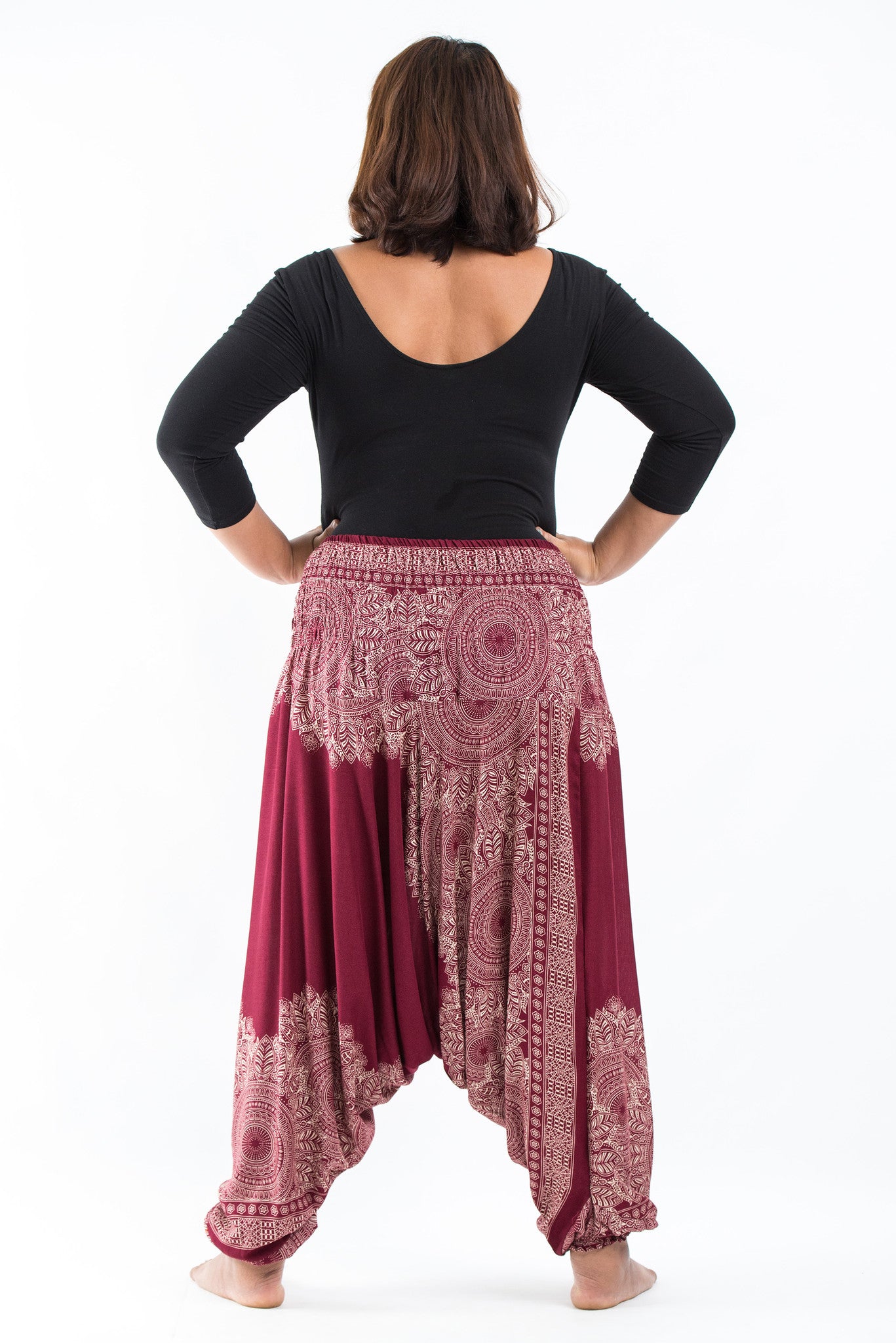 Plus Size Floral Mandalas 2-in-1 Jumpsuit Harem Pants in Red