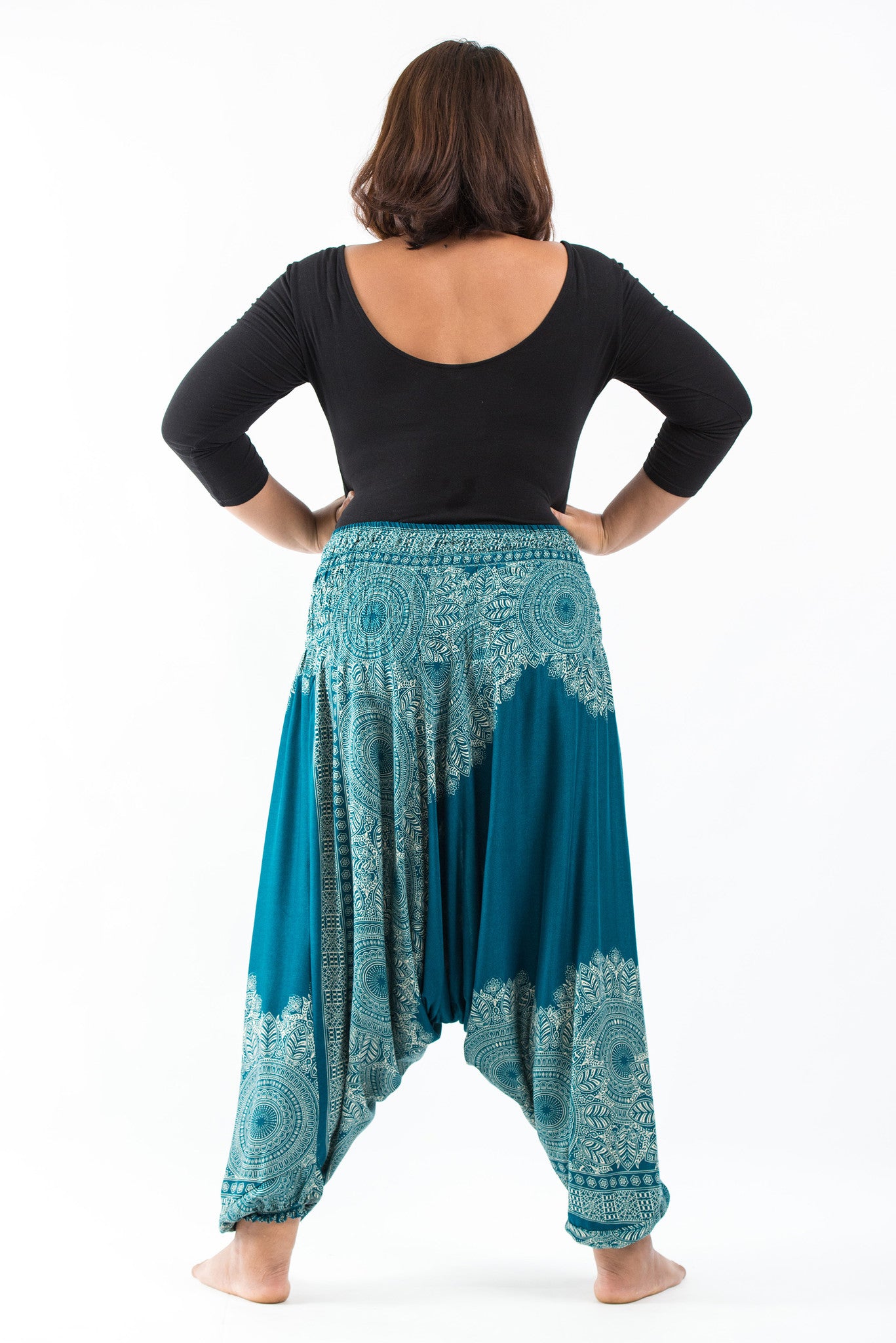 Plus Size Floral Mandalas 2-in-1 Jumpsuit Harem Pants in Turquoise