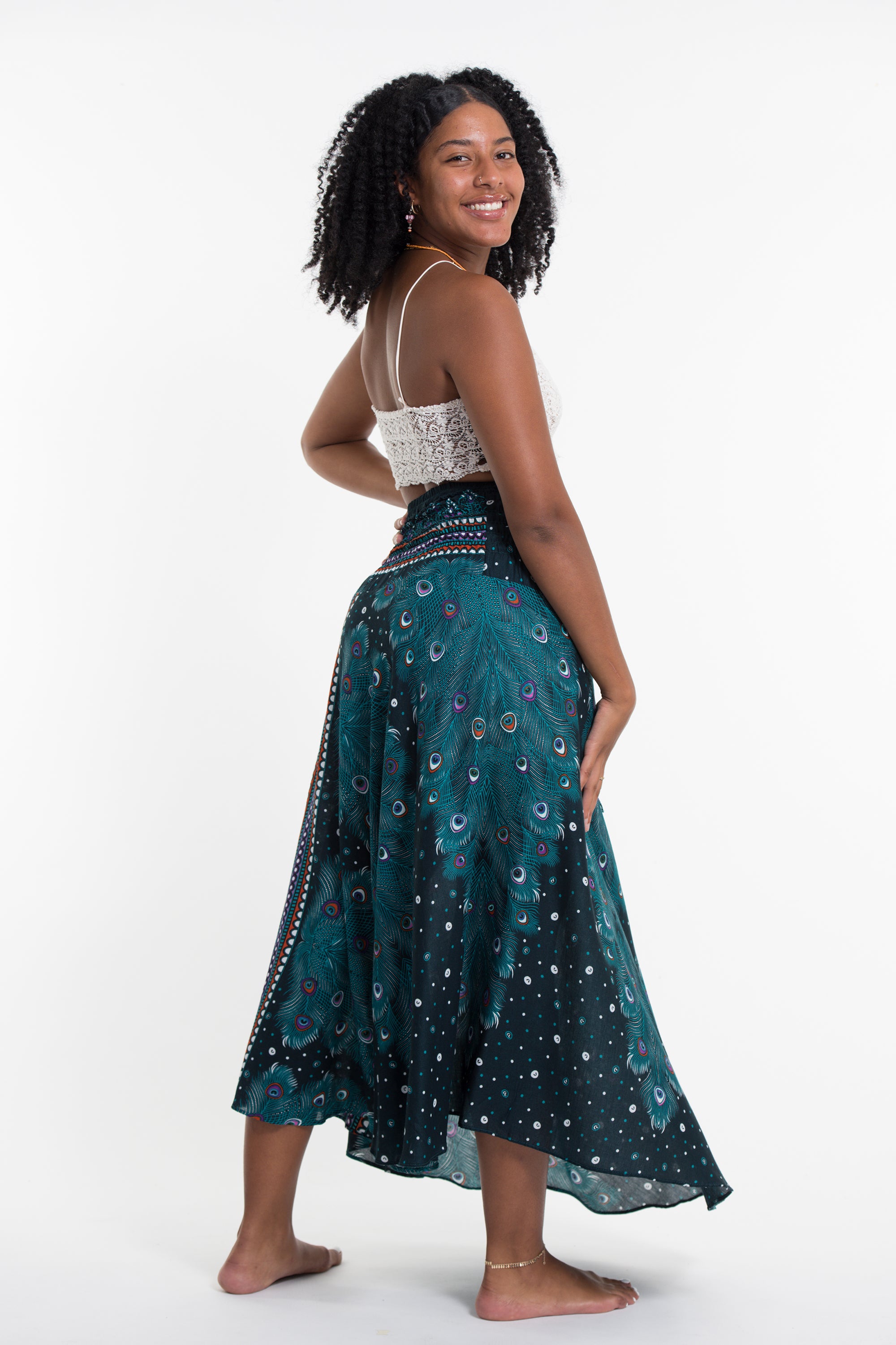 Peacock Handkerchief Midi Skirt in Turquoise