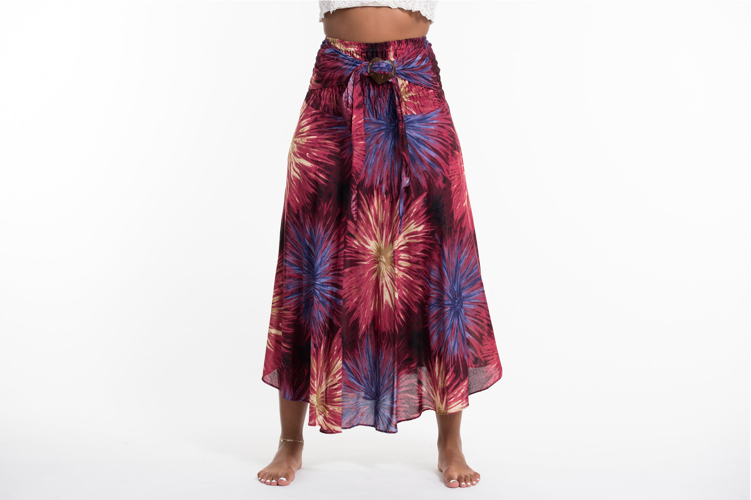 Firework Handkerchief Midi Skirt in Maroon