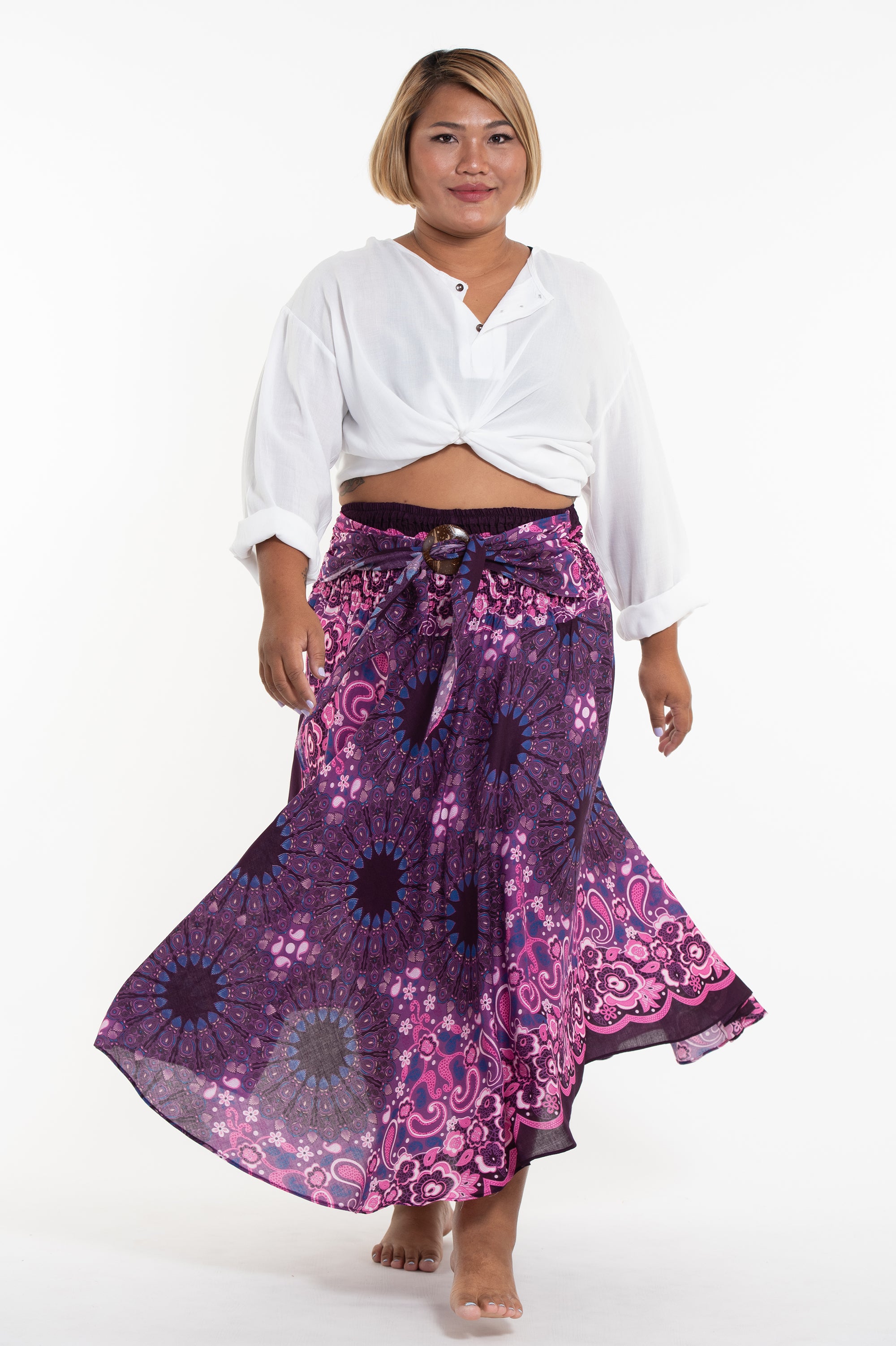 Plus Size Paisley Midi Skirt in Purple – Pants