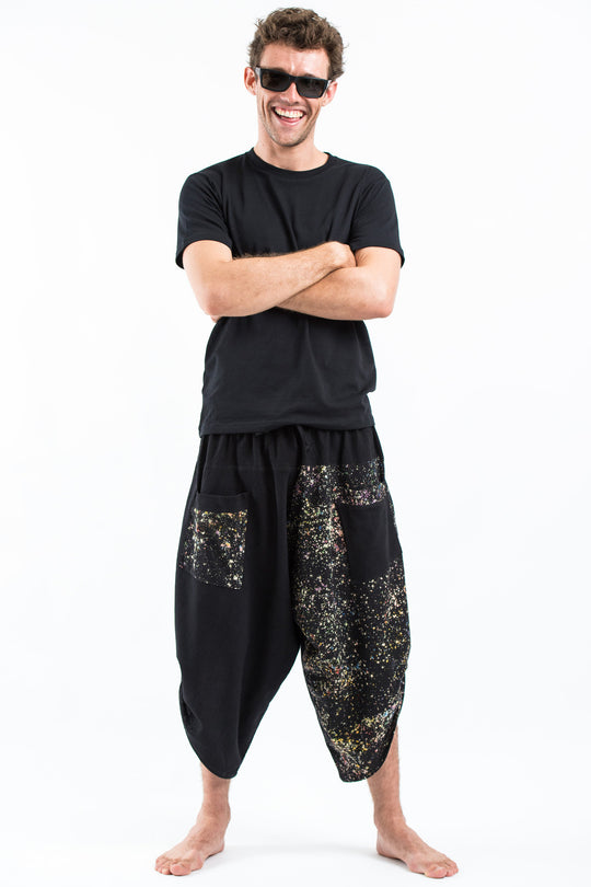 Two Tone Splatter Prints Men's Three Quarter Pants in Black