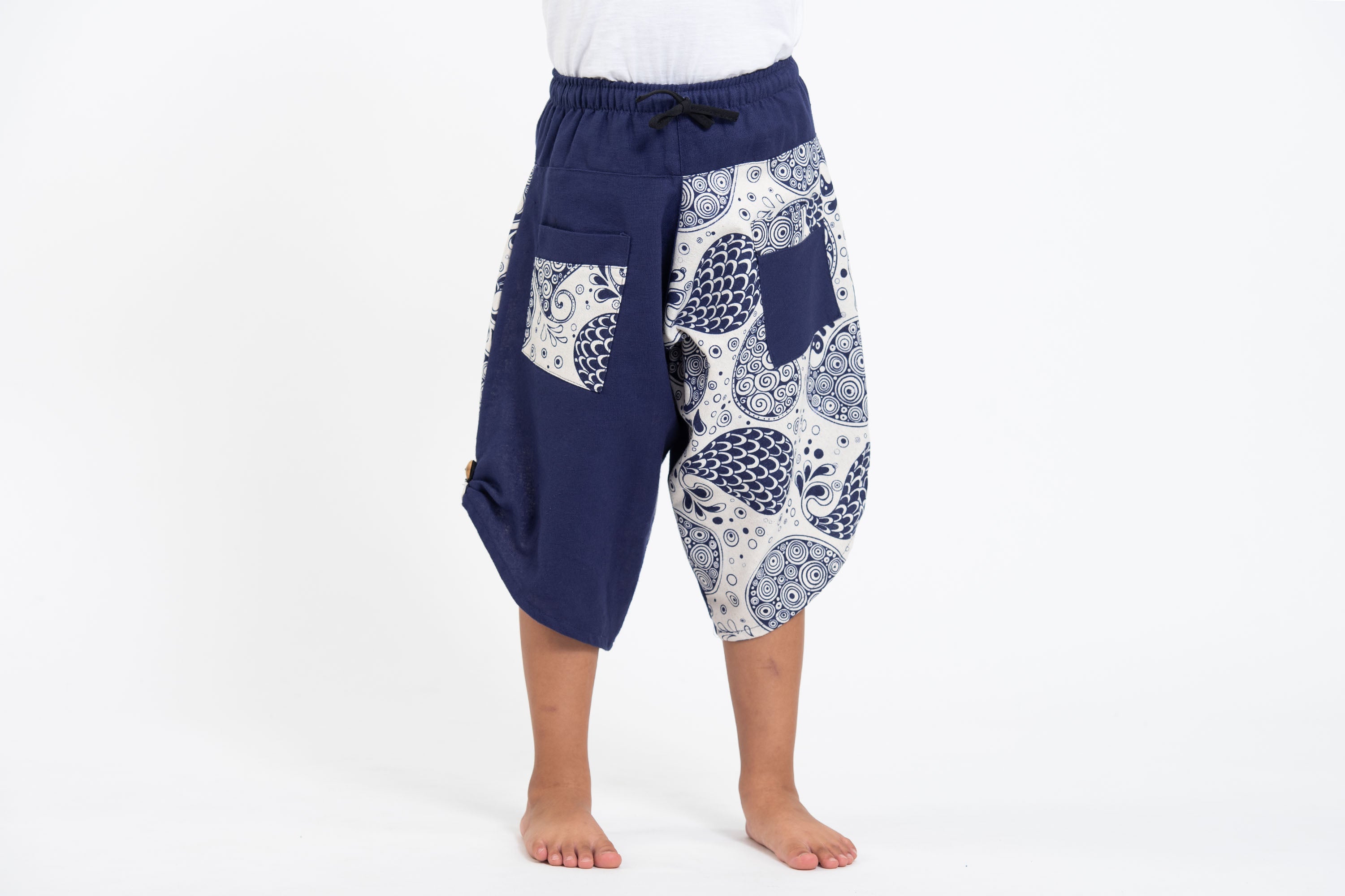 Two Tone Paisley Prints Kids Three Quarter Pants in Blue