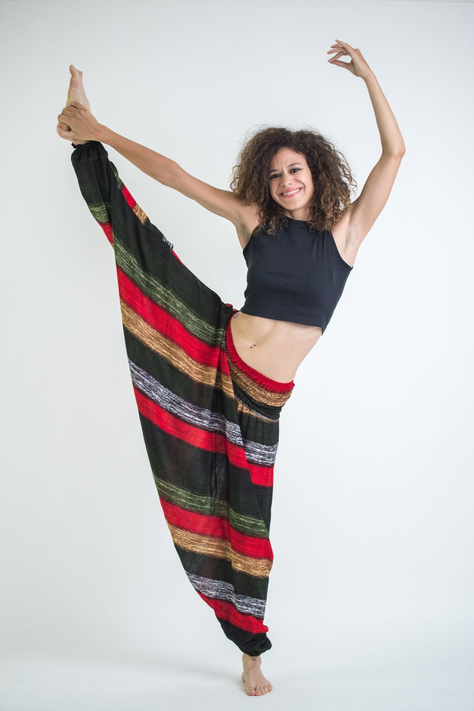 Boho Striped 2-in-1 Jumpsuit Harem Pants in Green