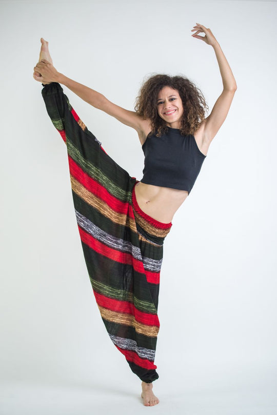 Boho Striped 2-in-1 Jumpsuit Harem Pants in Green