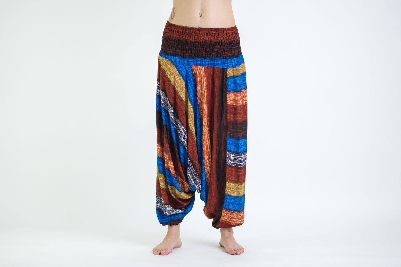 Boho Striped 2-in-1 Jumpsuit Harem Pants in Rust