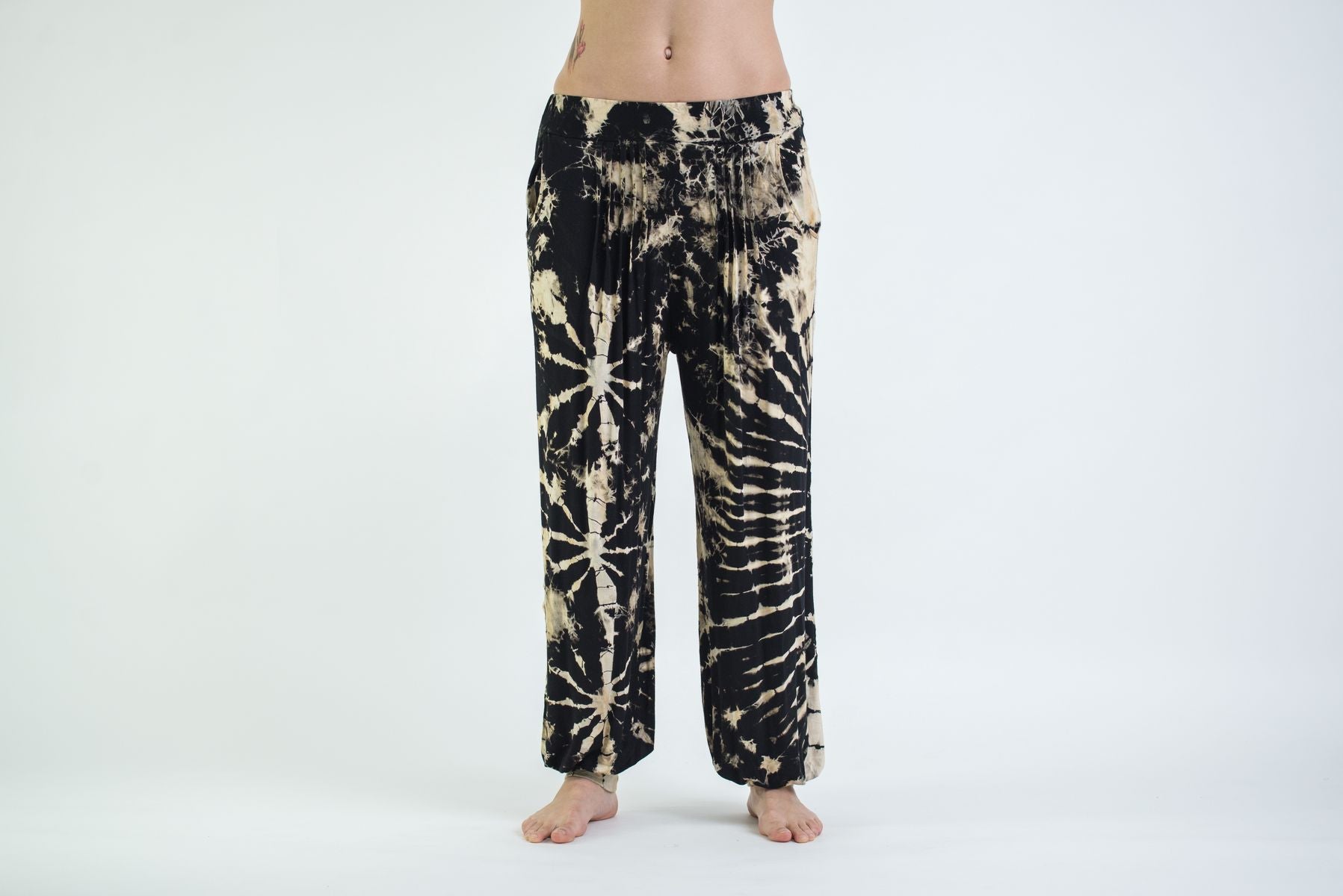 Soft Flex Womens Tie Dye Harem Pants in Black and White