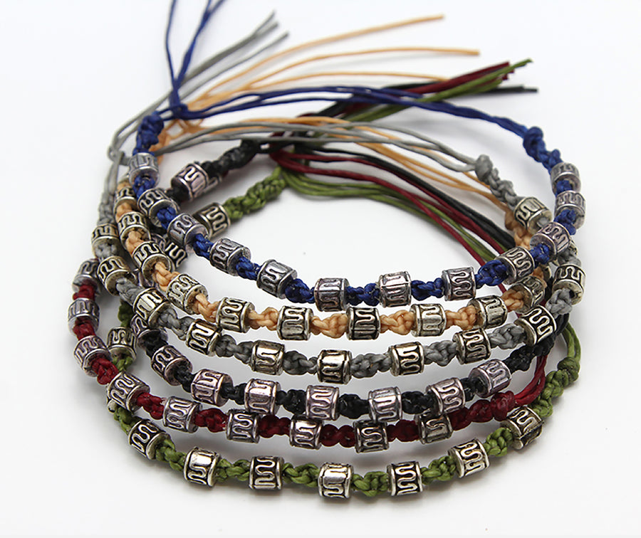 Waxed Cotton Woven Bracelet With Tribal Beads 6 Pcs. PACK Harem Pants