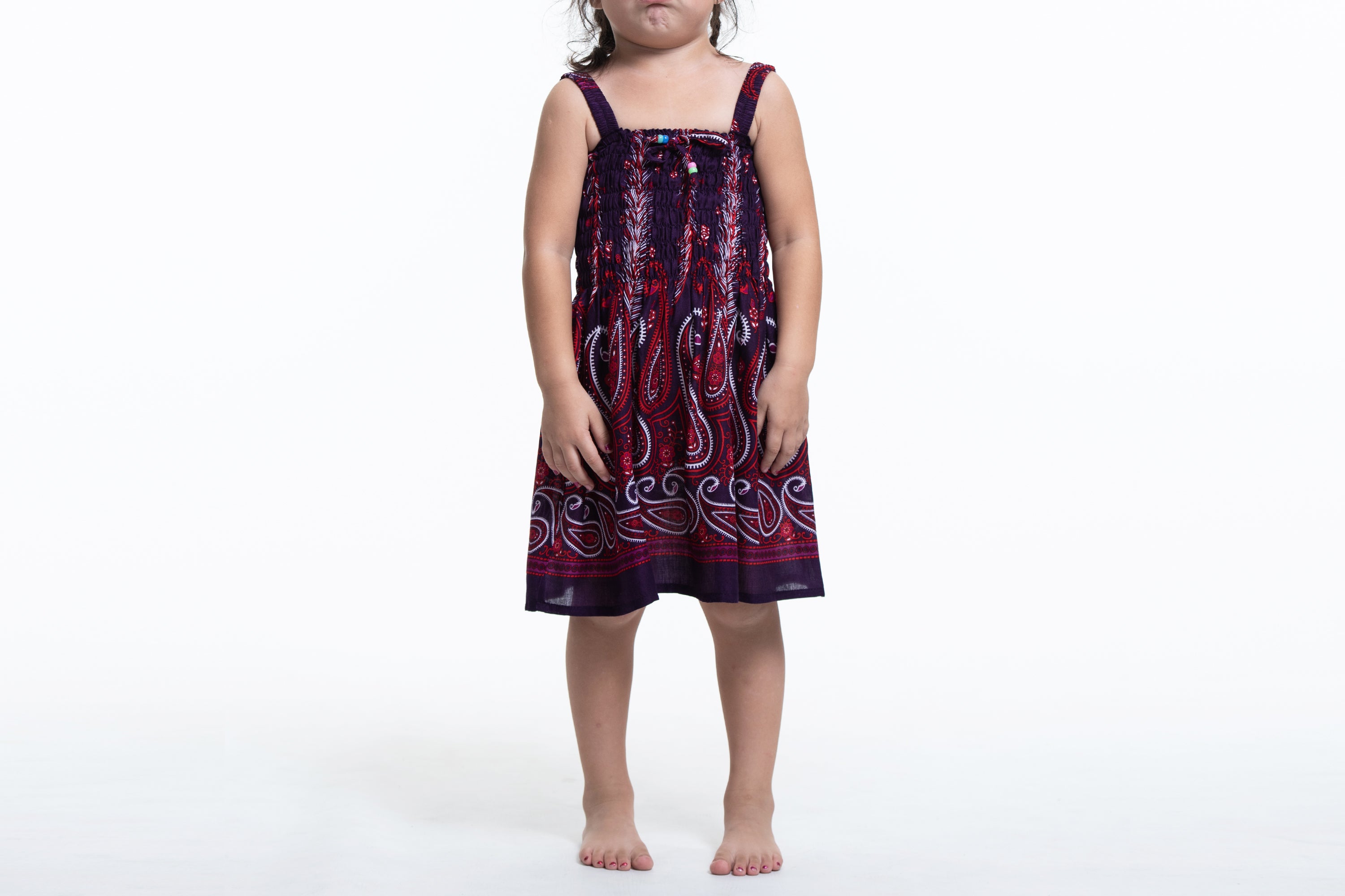 Kids Paisley Feathers Smock Dress in Purple