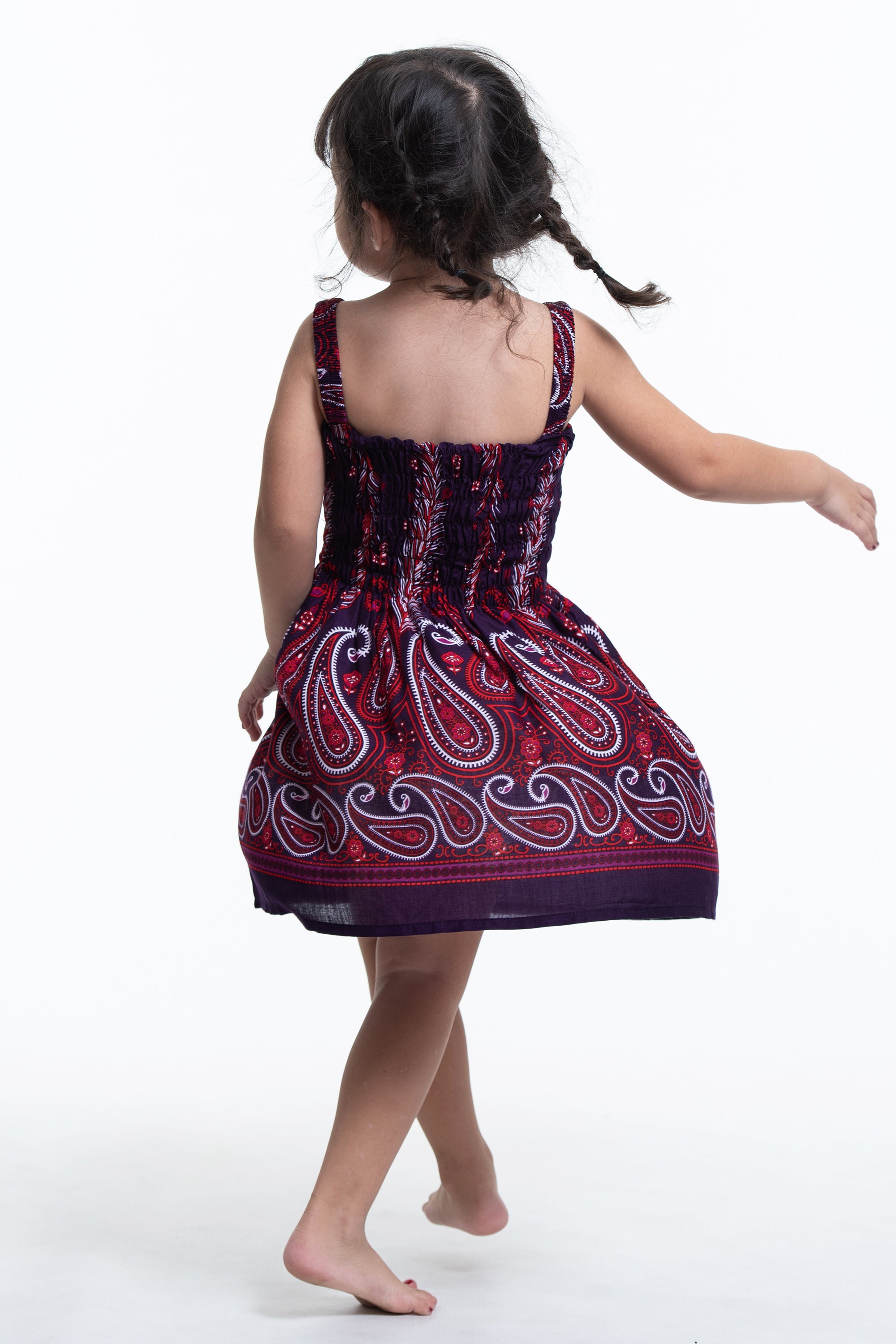 Kids Paisley Feathers Smock Dress in Purple