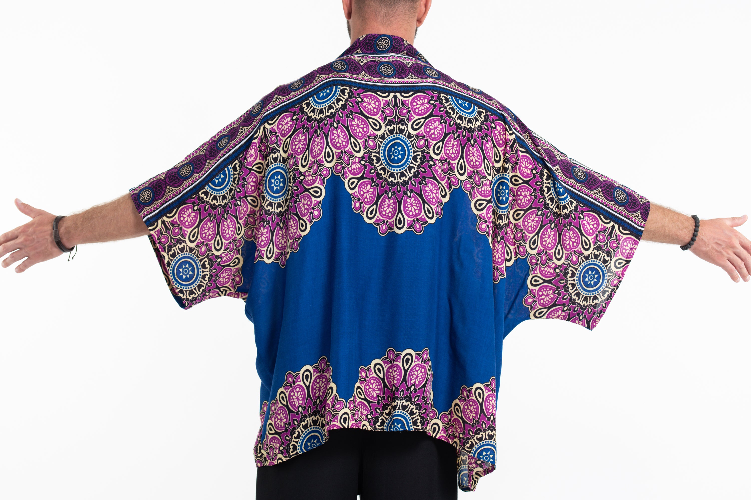 Peony Mandalas Kimono Cardigan in Blue