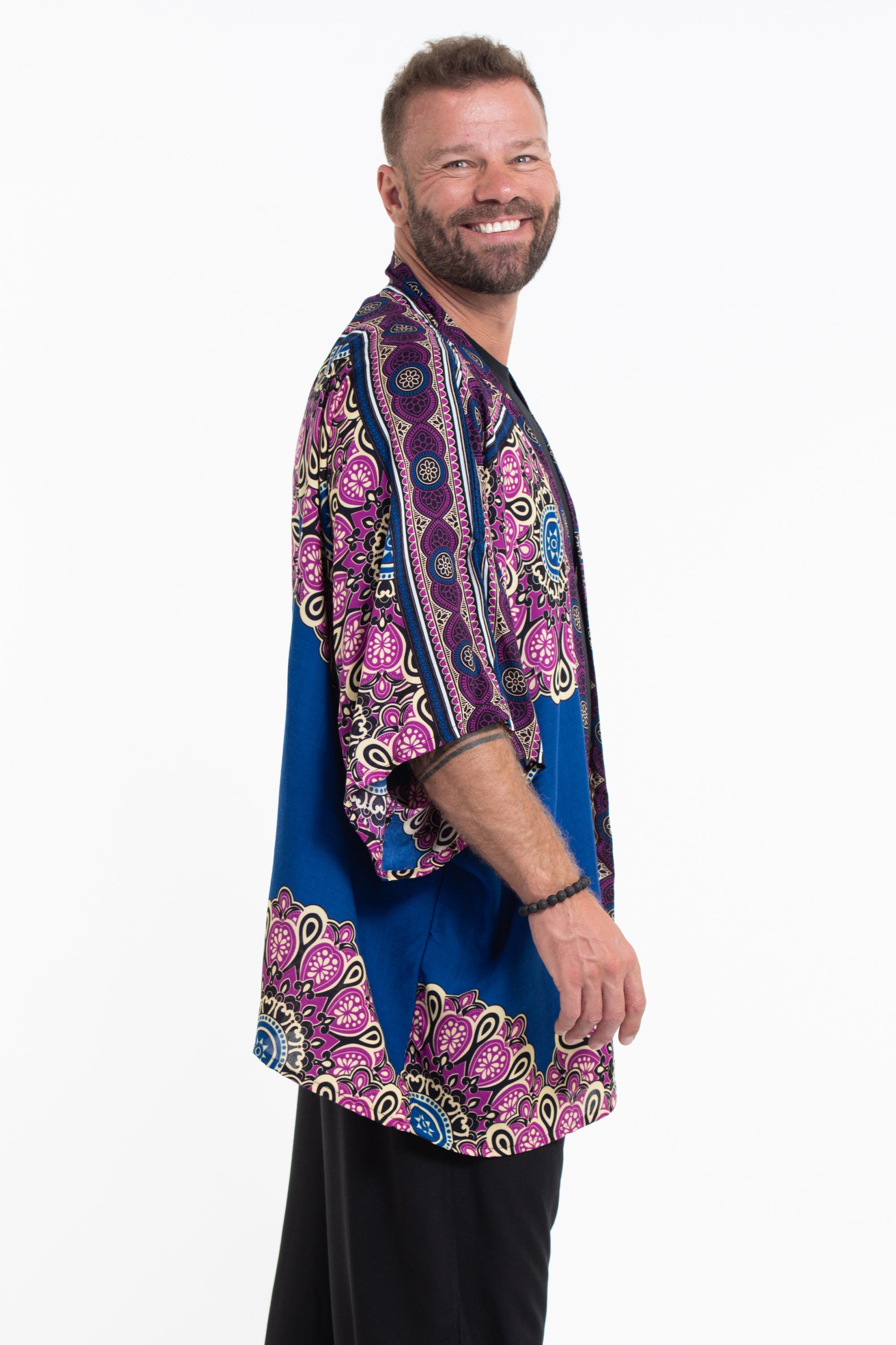 Peony Mandalas Kimono Cardigan in Blue