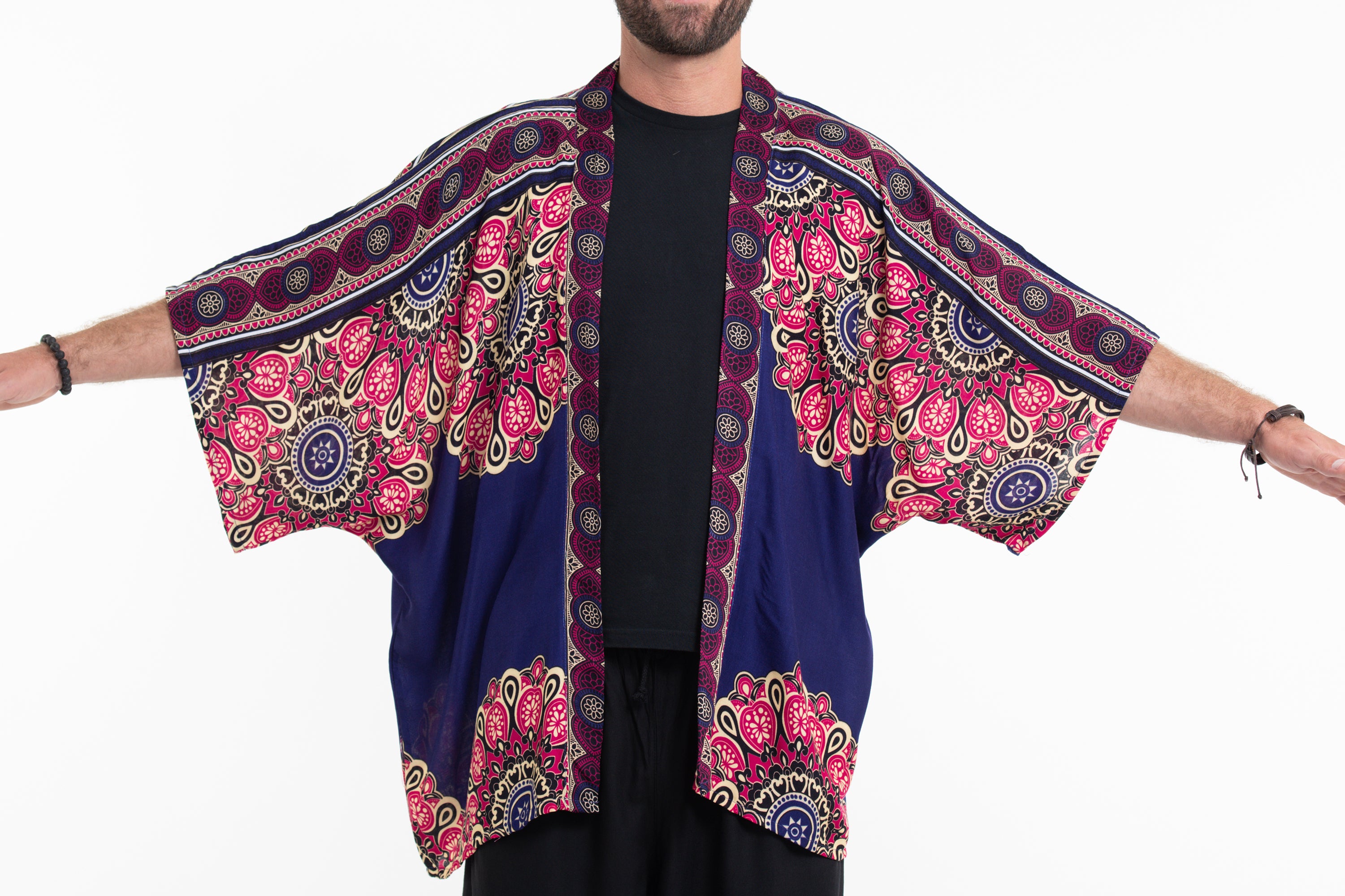 Peony Mandalas Kimono Cardigan in Indigo