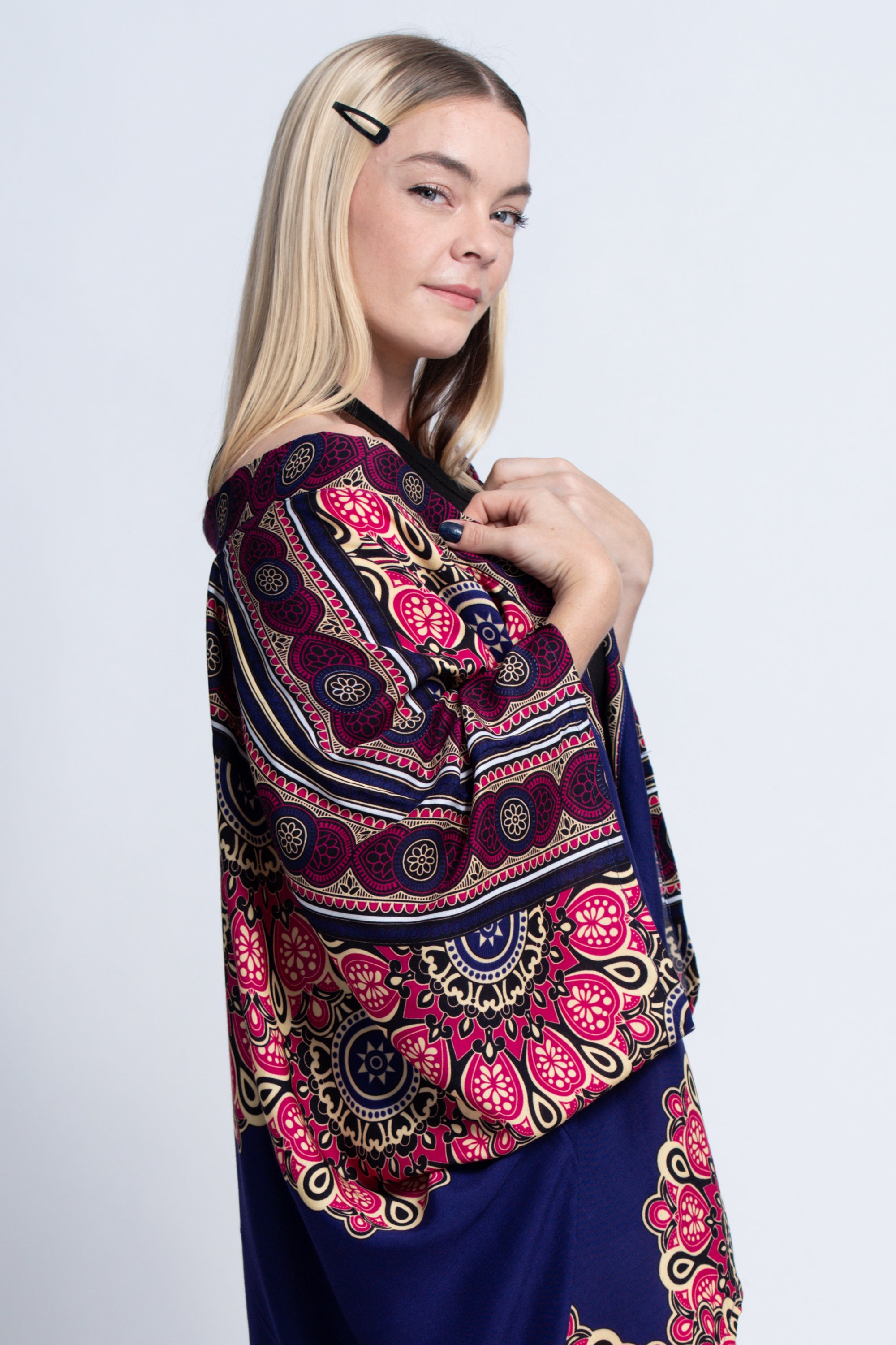 Peony Mandalas Kimono Cardigan in Indigo