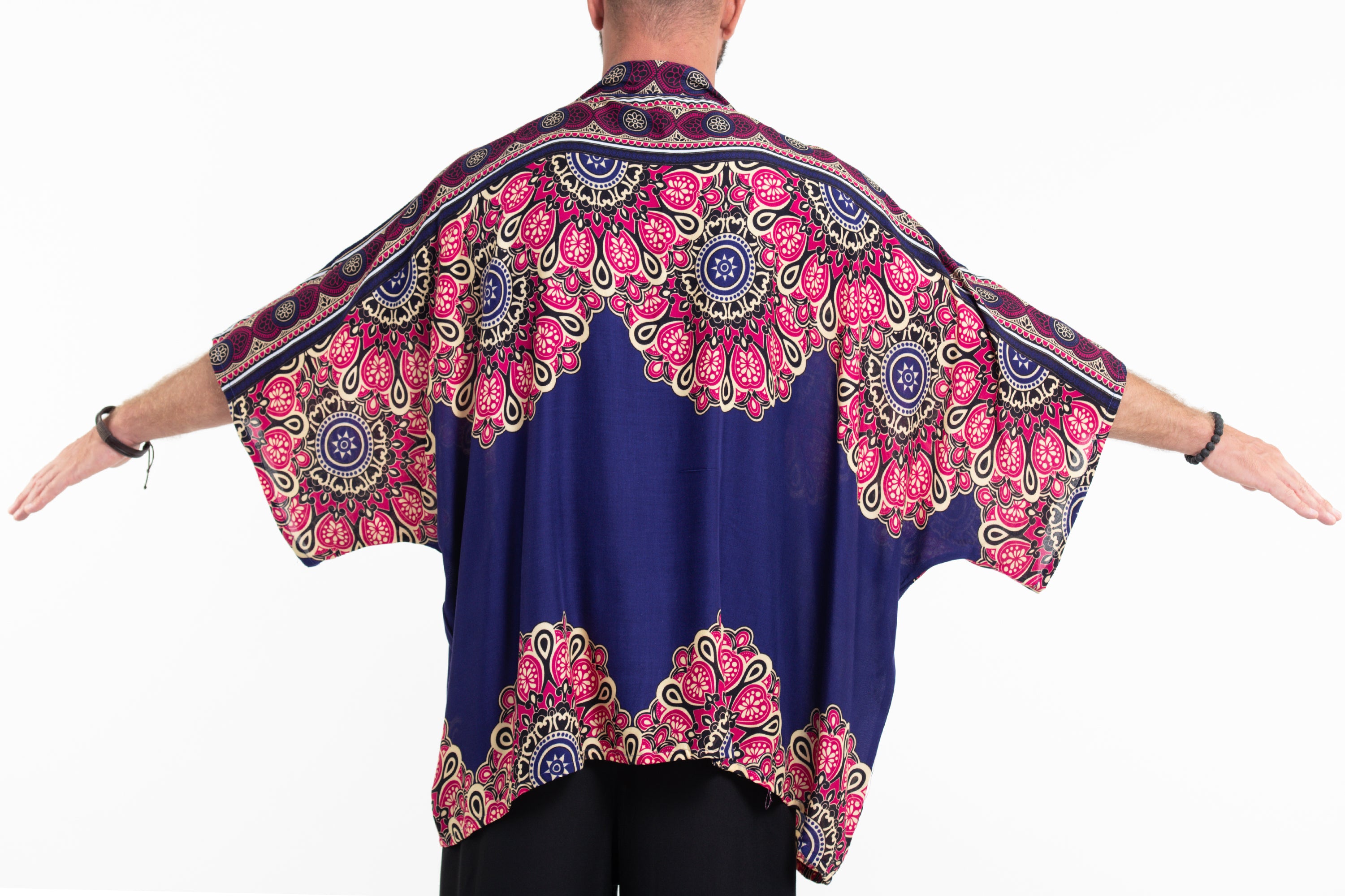 Peony Mandalas Kimono Cardigan in Indigo