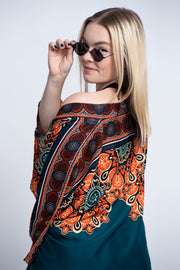 Peony Mandalas Kimono Cardigan in Teal